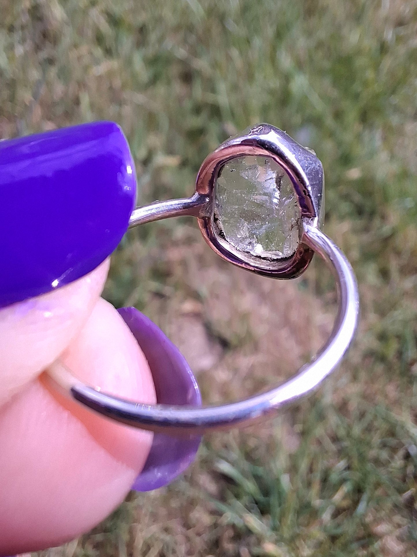 Libyan Desert Glass Ring, size large O, 925 Silver, Tektite (Ref: LR22)