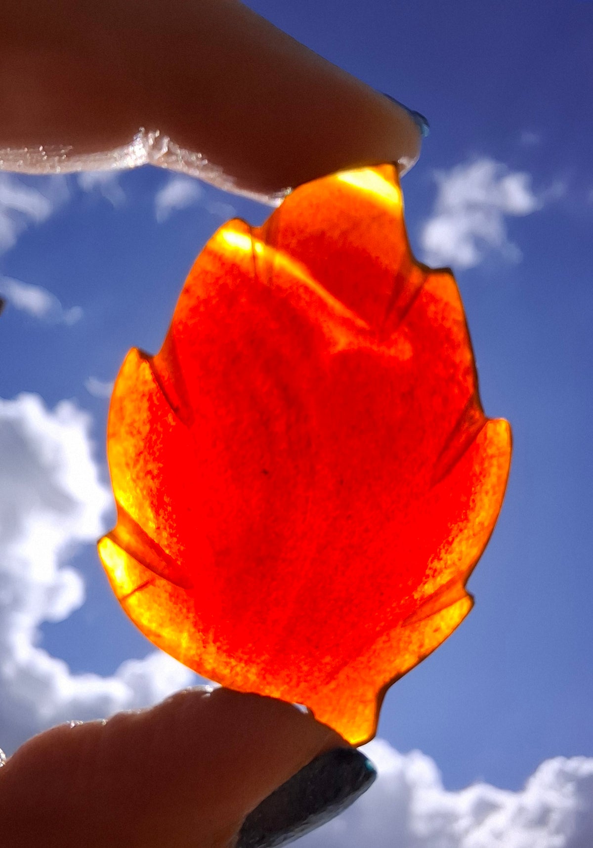 Red Amber Leaf Carving, 8.45g, Fossil (Ref: Leaf1)