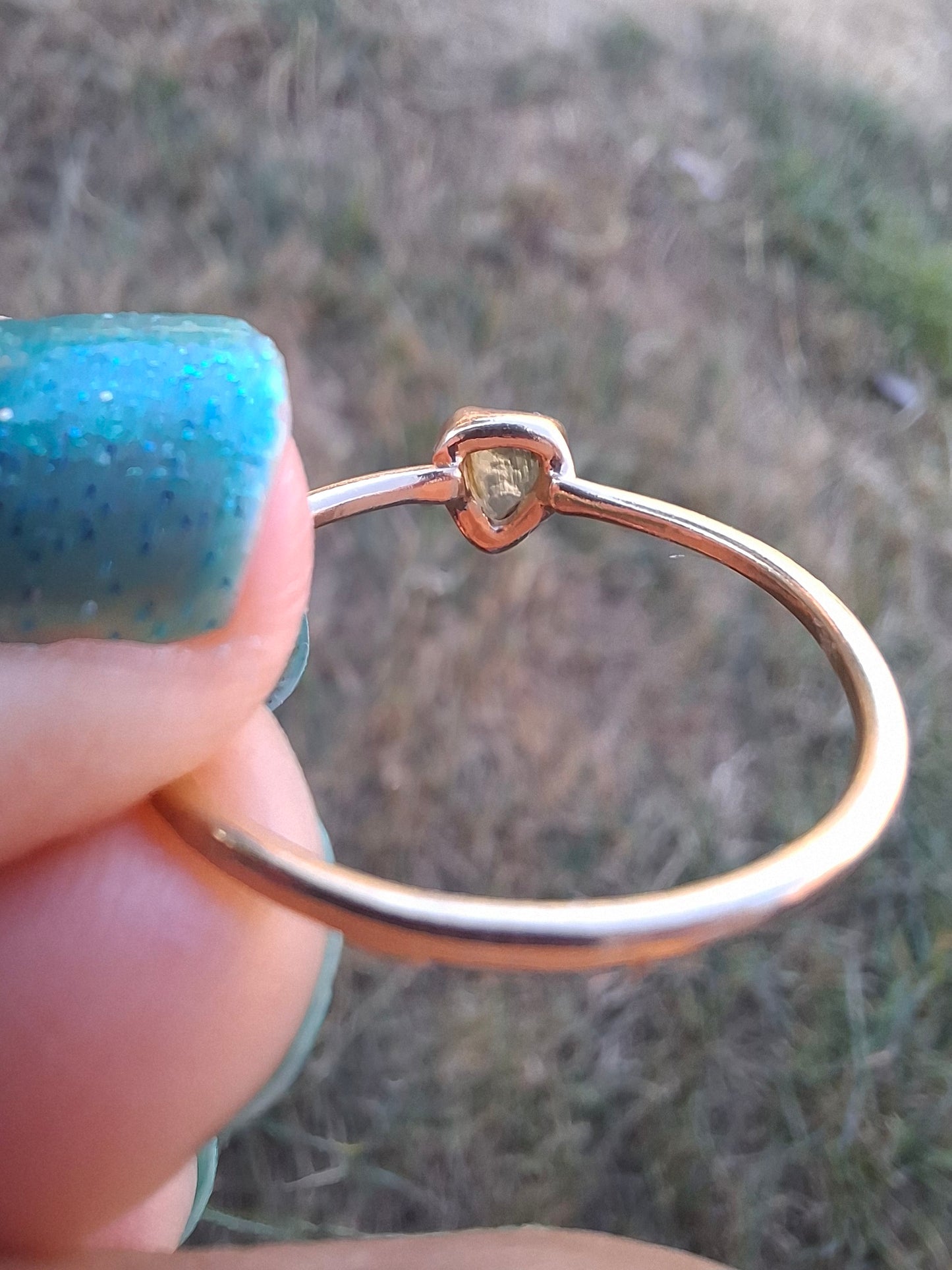 Moldavite Ring, 14K GOLD Plated, size large T, Tektite (Ref: R349)