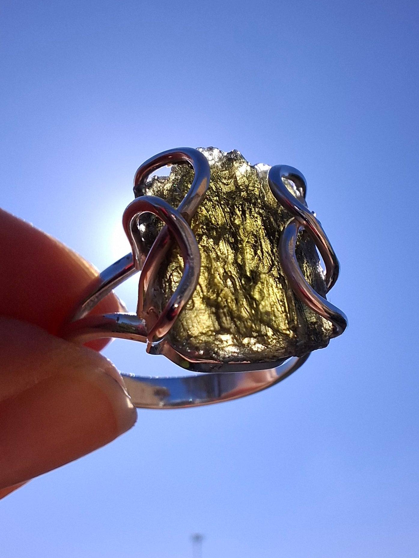 Moldavite Ring, size U, 925 Silver, Tektite (Ref: R14)