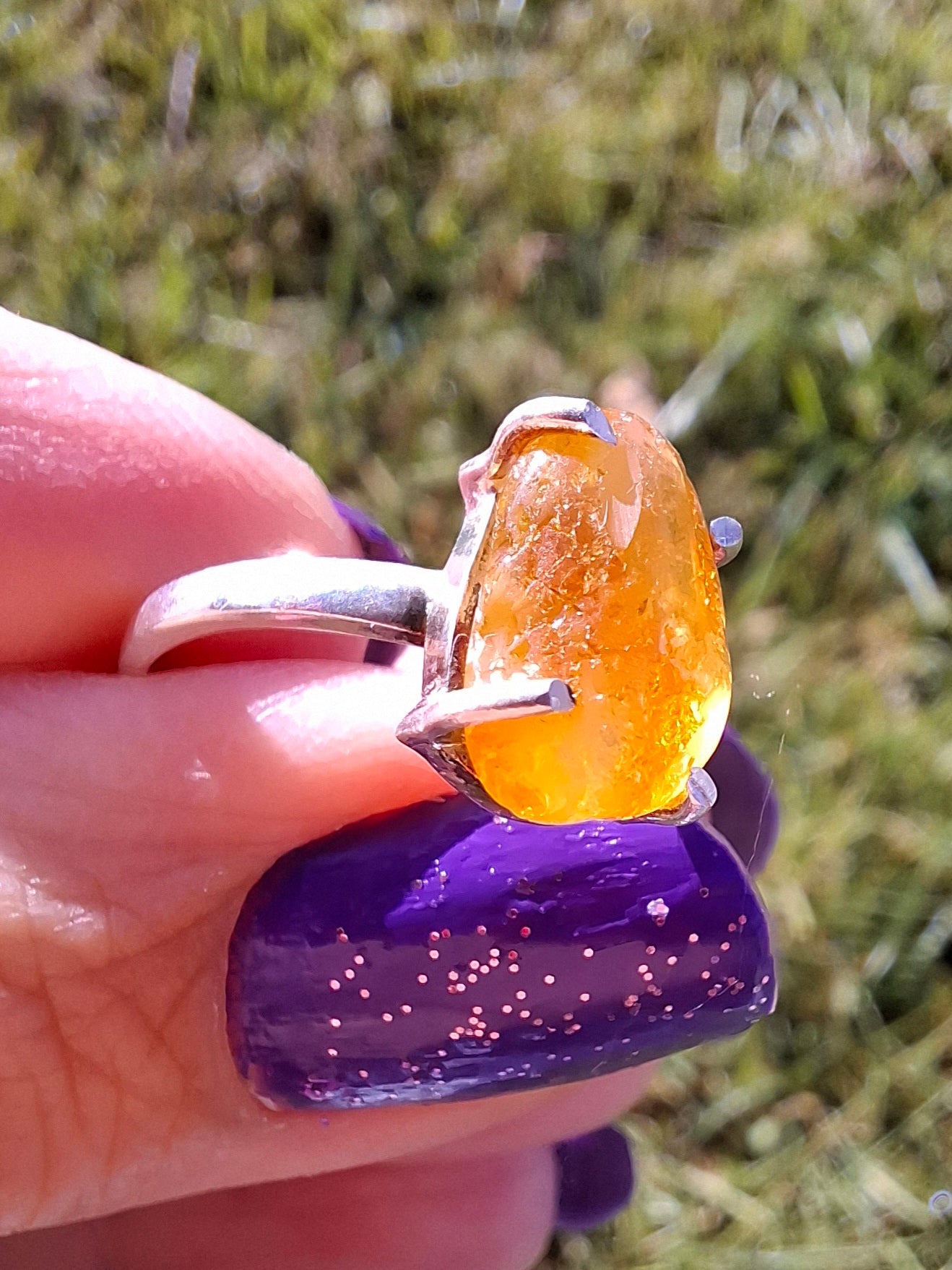 Baltic Amber Ring, size large L/small M, 925 Silver, Fossil (Ref: AR4)