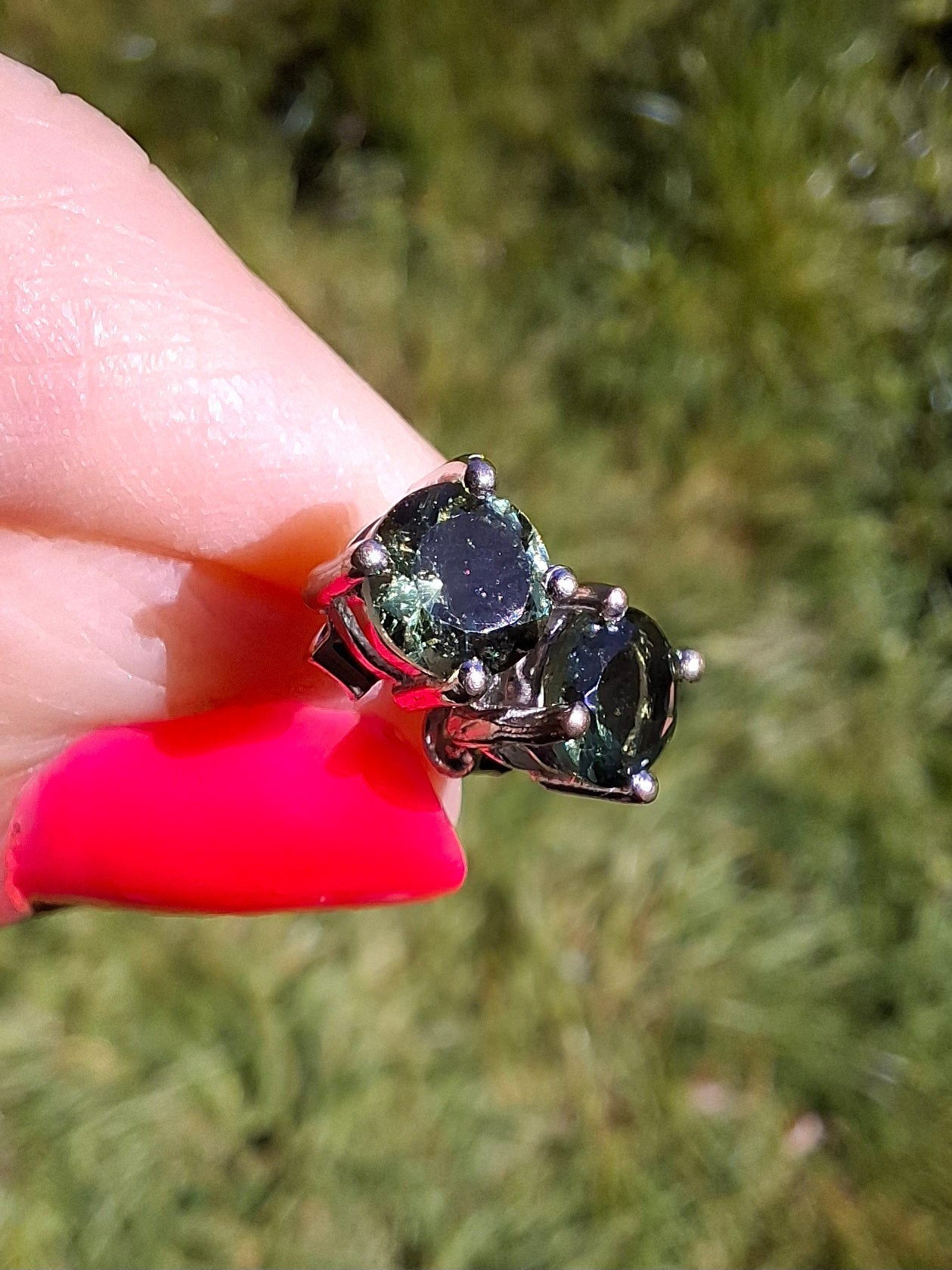 Moldavite (faceted) 5mm STUD EARRINGS, 925 Silver, Tektite (Ref: Pair48)