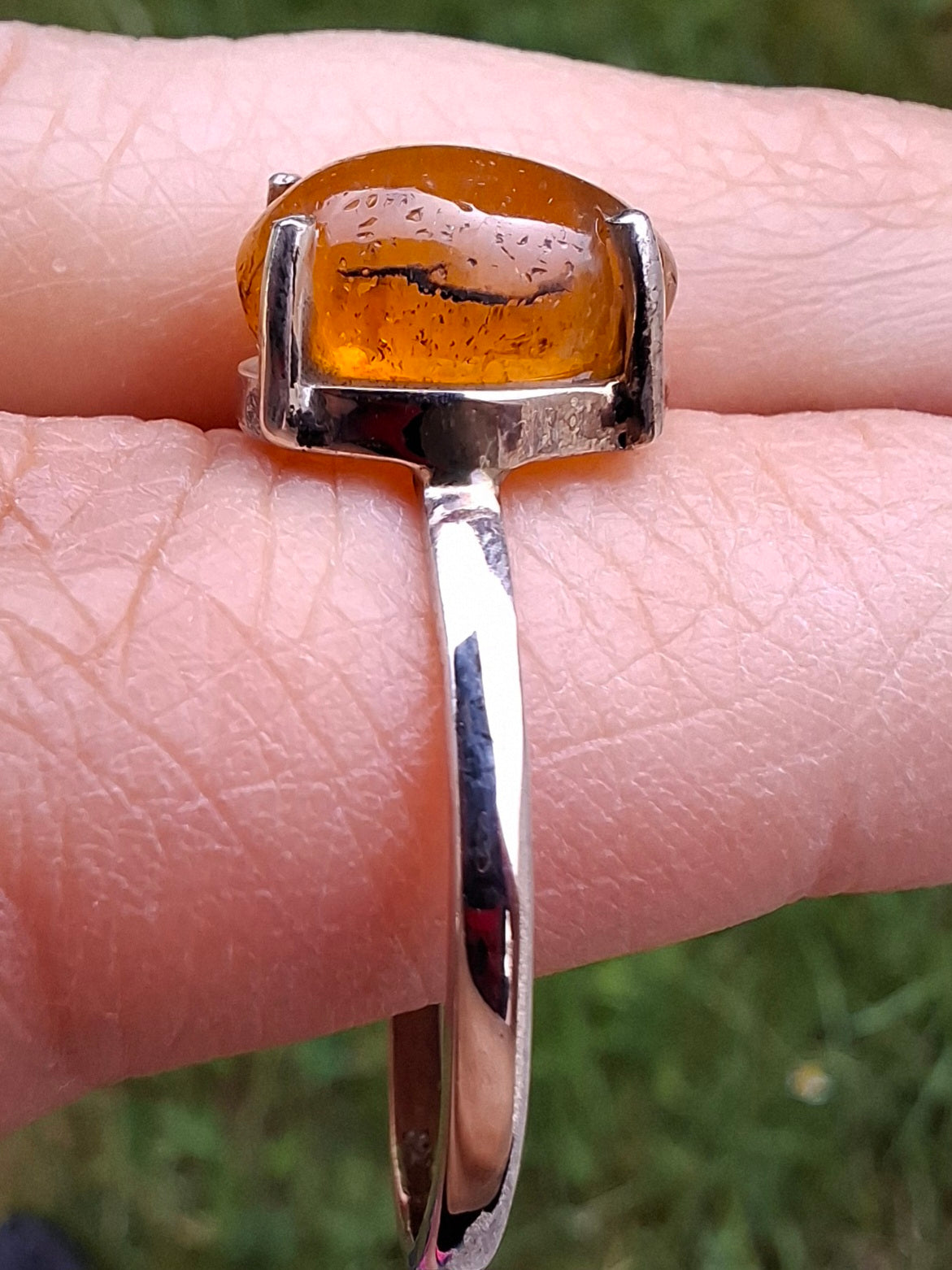 Baltic Amber Ring, size large Y, 925 Silver, Fossil (Ref: AR38)