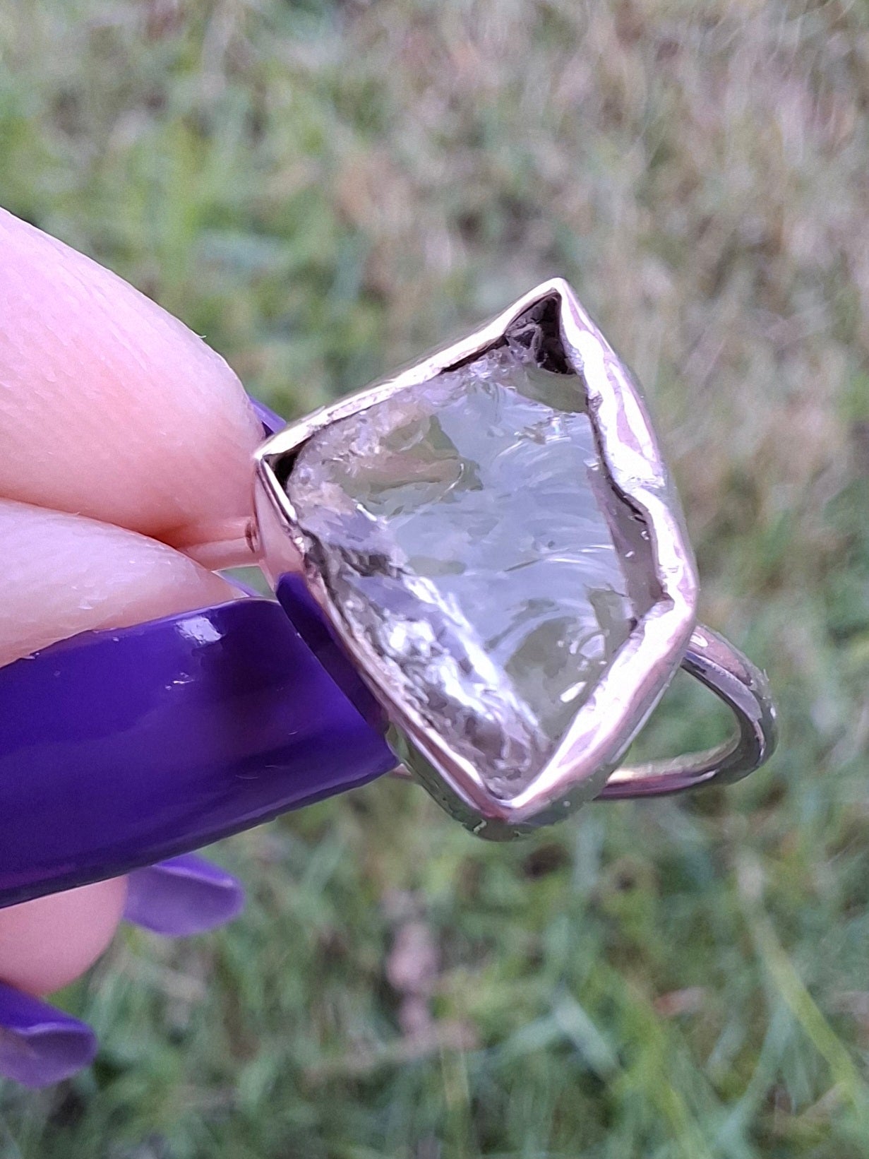 Libyan Desert Glass Ring, size T, 925 silver, Tektite (Ref: LR49)