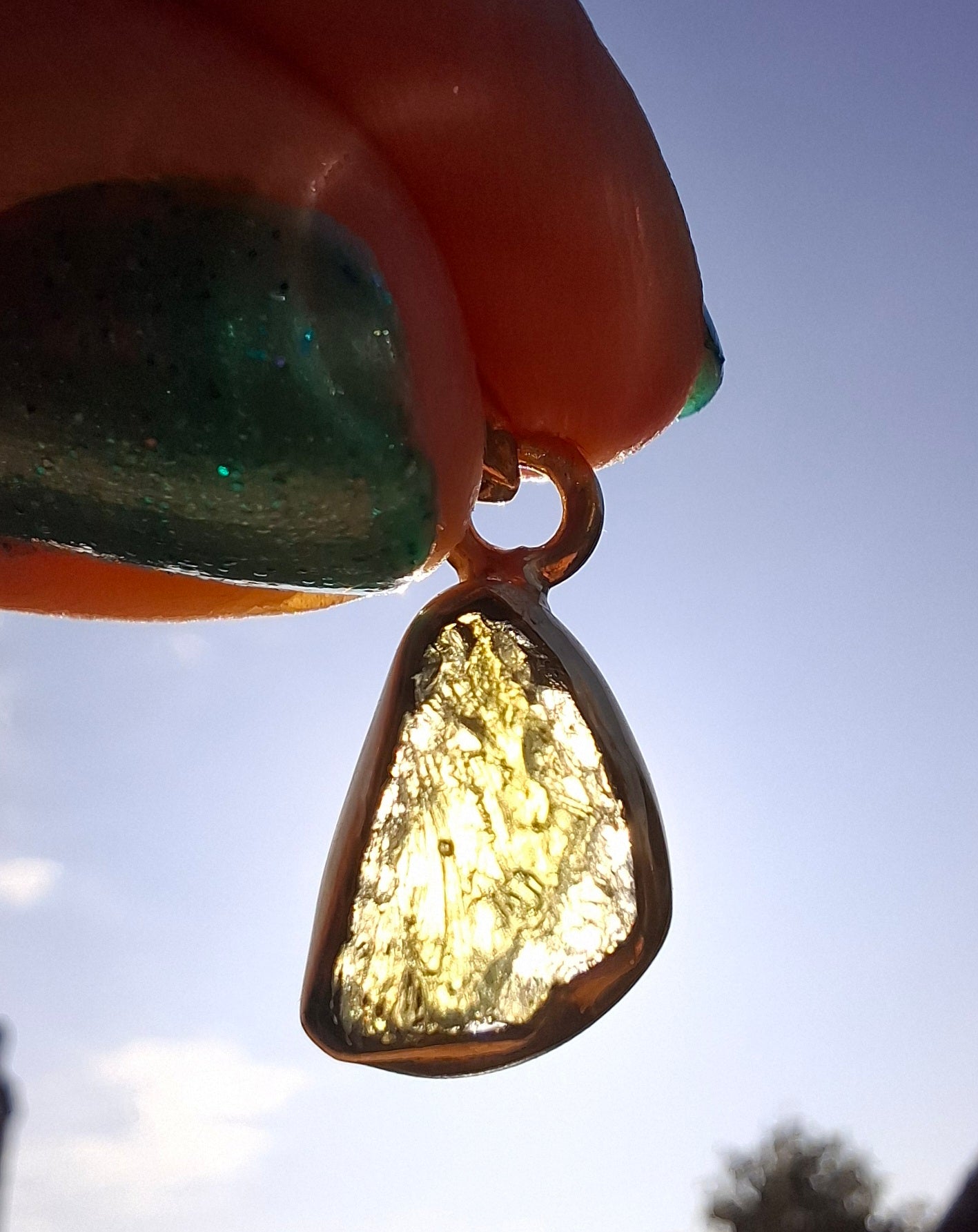 Moldavite Pendant, 14K GOLD Plated, Tektite (Ref: P449)