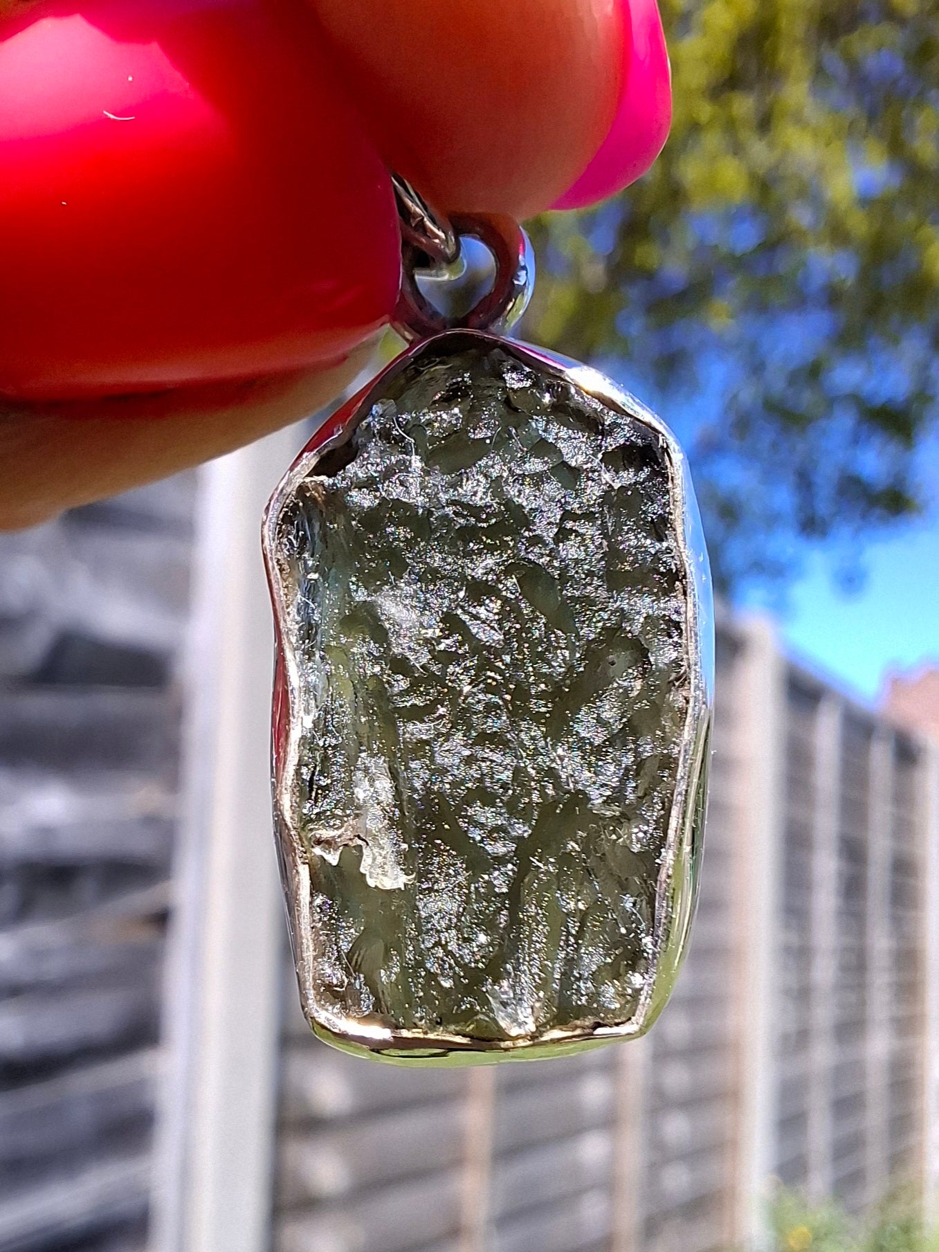 Moldavite Pendant, 925 Silver, Tektite (Ref: P442)