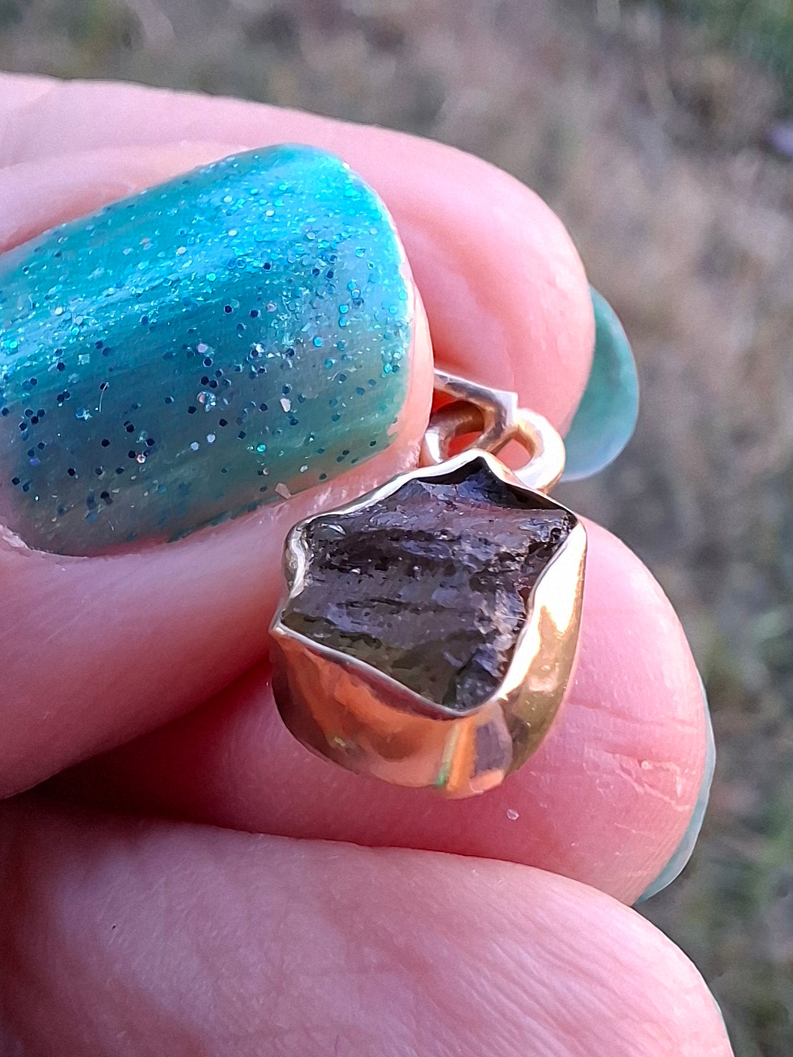 Moldavite Pendant, 14K GOLD Plated, Tektite (Ref: P447)
