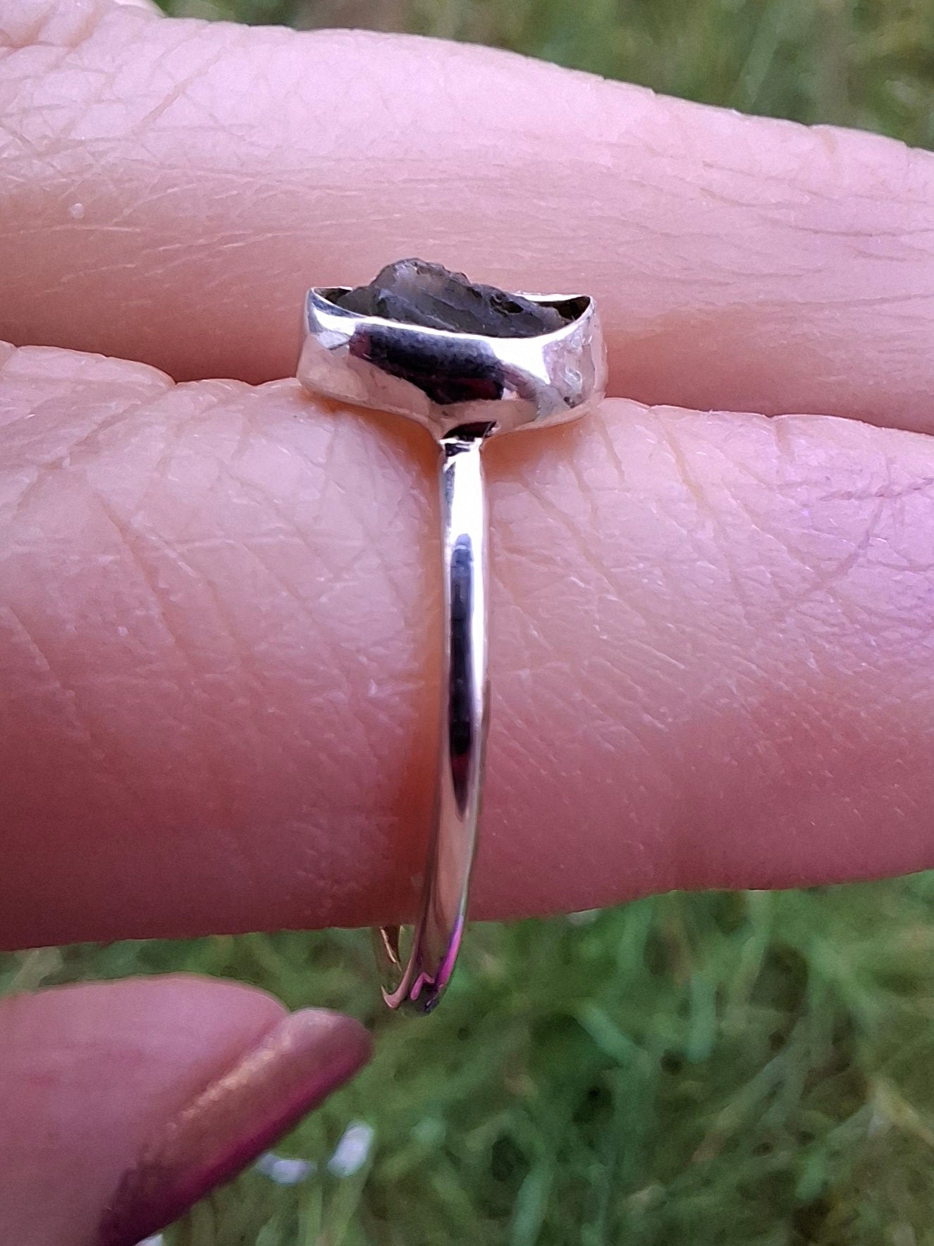 Moldavite Ring, size small L, 925 Silver, Tektite (Ref: R35)