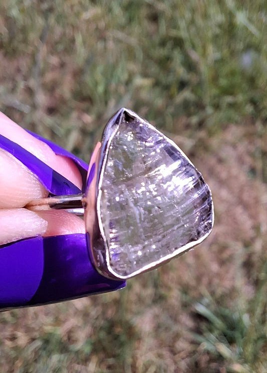 Libyan Desert Glass Ring, size large Q, 925 Silver, Tektite (Ref: LR35)