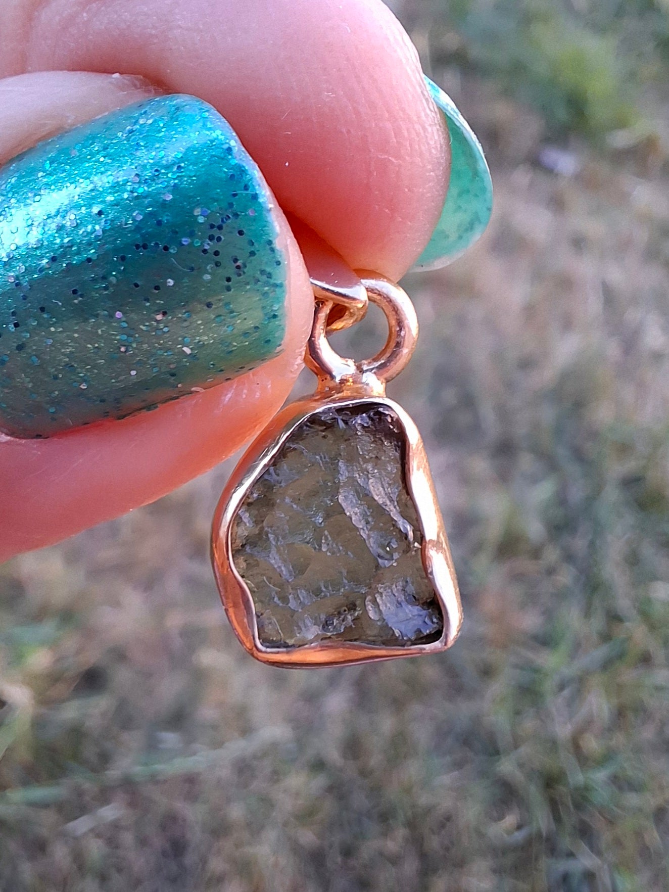 Moldavite Pendant, 14K GOLD Plated, Tektite (Ref: P448)