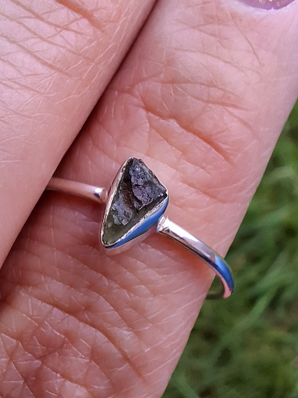 Moldavite Ring, size large R/small S, 925 Silver, Tektite (Ref: R55)