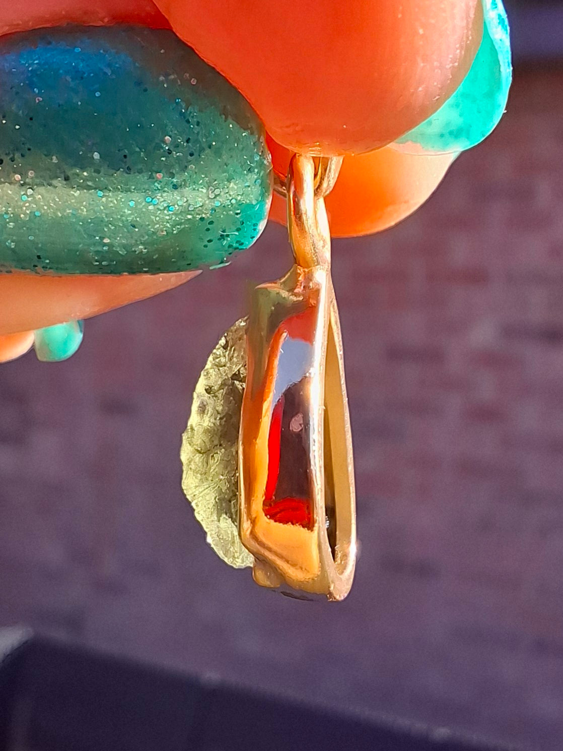 Moldavite Pendant, 14K GOLD Plated, Tektite (Ref: P449)