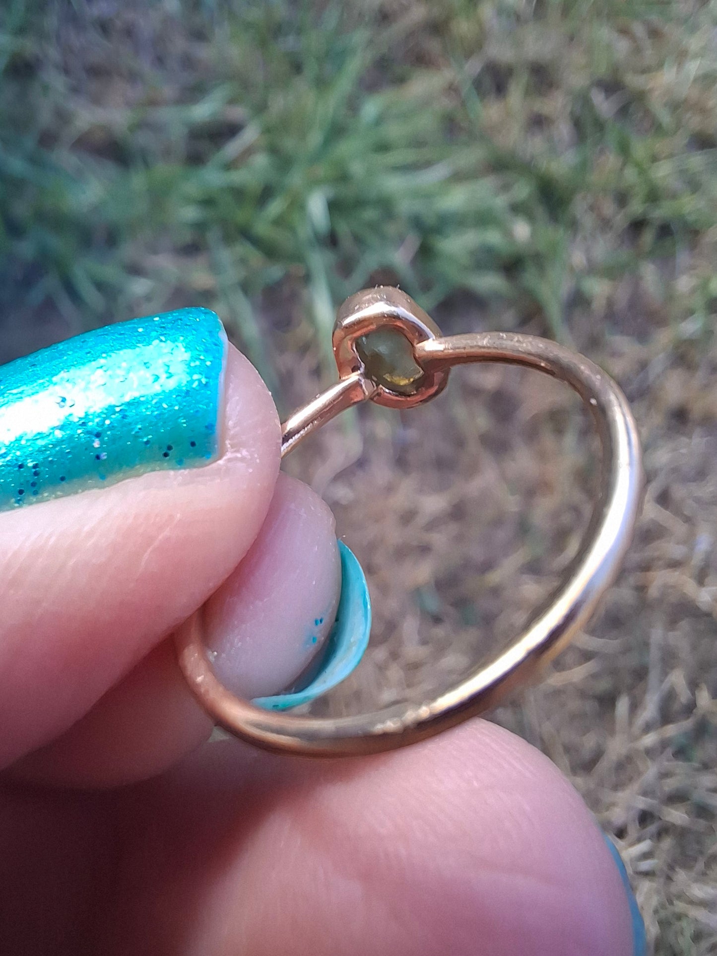 Moldavite Ring, 14K GOLD Plated, size large M, Tektite (Ref: R337)