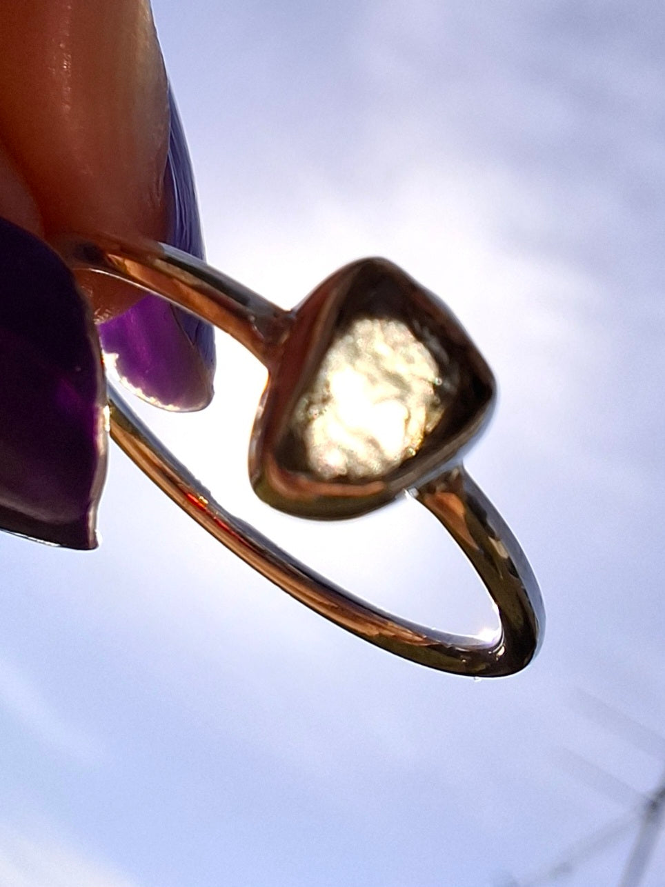 Moldavite Ring, size large L/small M, 925 Silver, Tektite (Ref: R50)