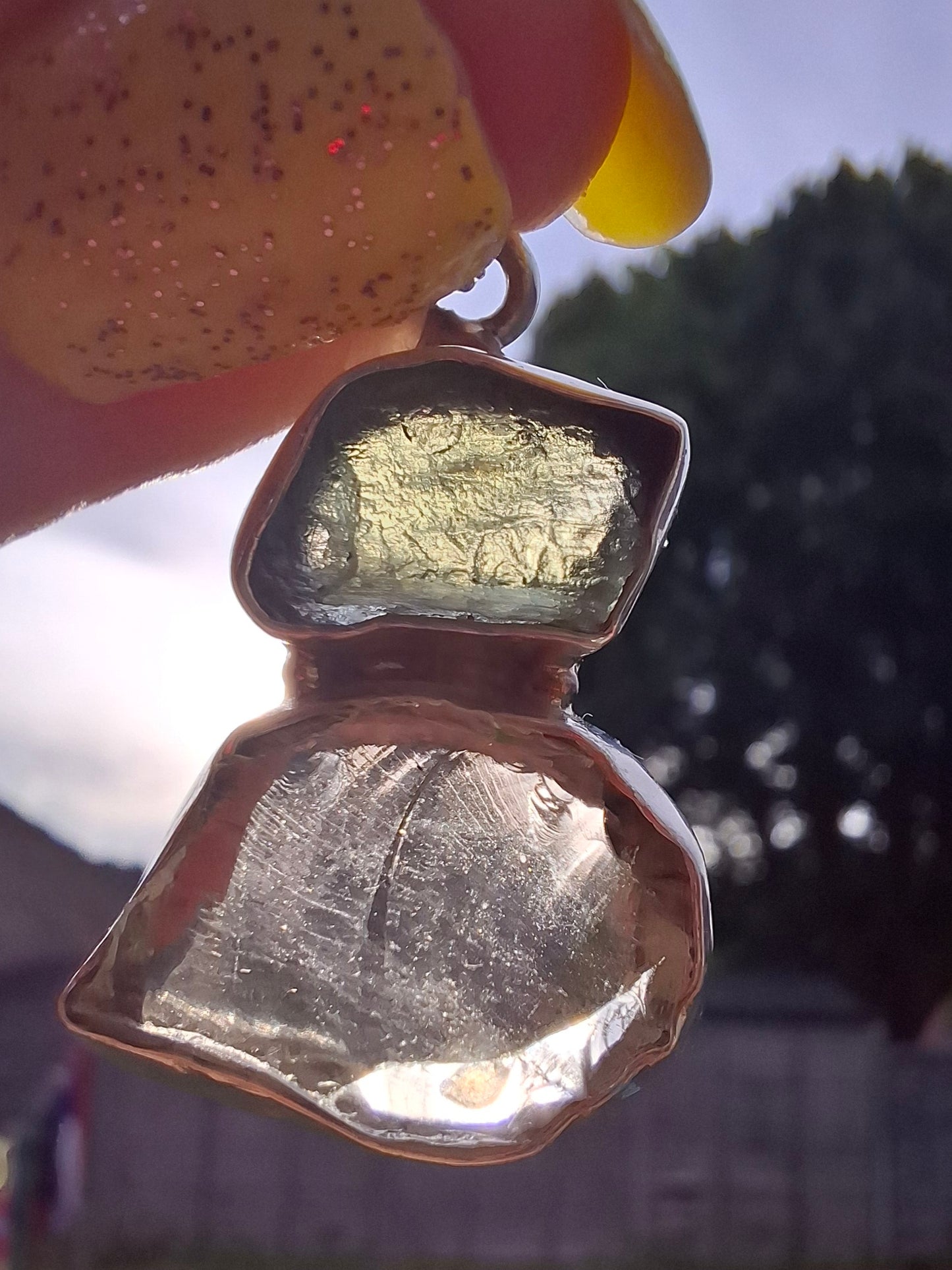 Moldavite & Libyan Desert Glass Pendant, 925 Silver, Tektite (Ref: MLP19)