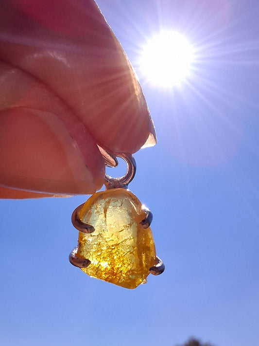 Baltic Amber Pendant, 925 Silver, Fossil (Ref: AP19)