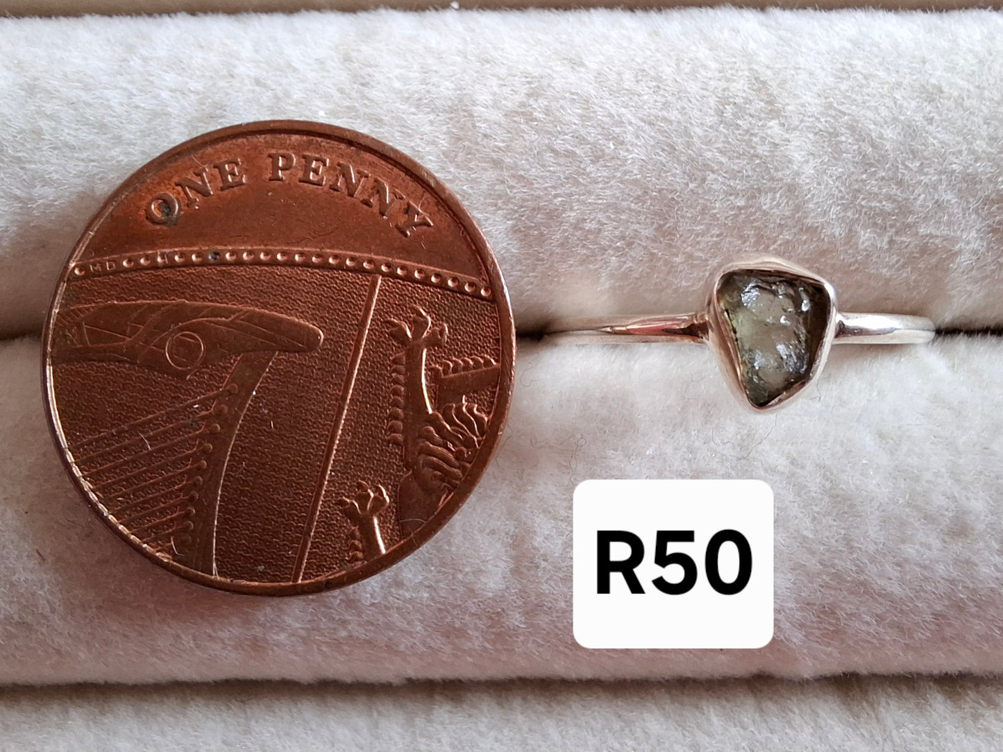 Moldavite Ring, size large L/small M, 925 Silver, Tektite (Ref: R50)