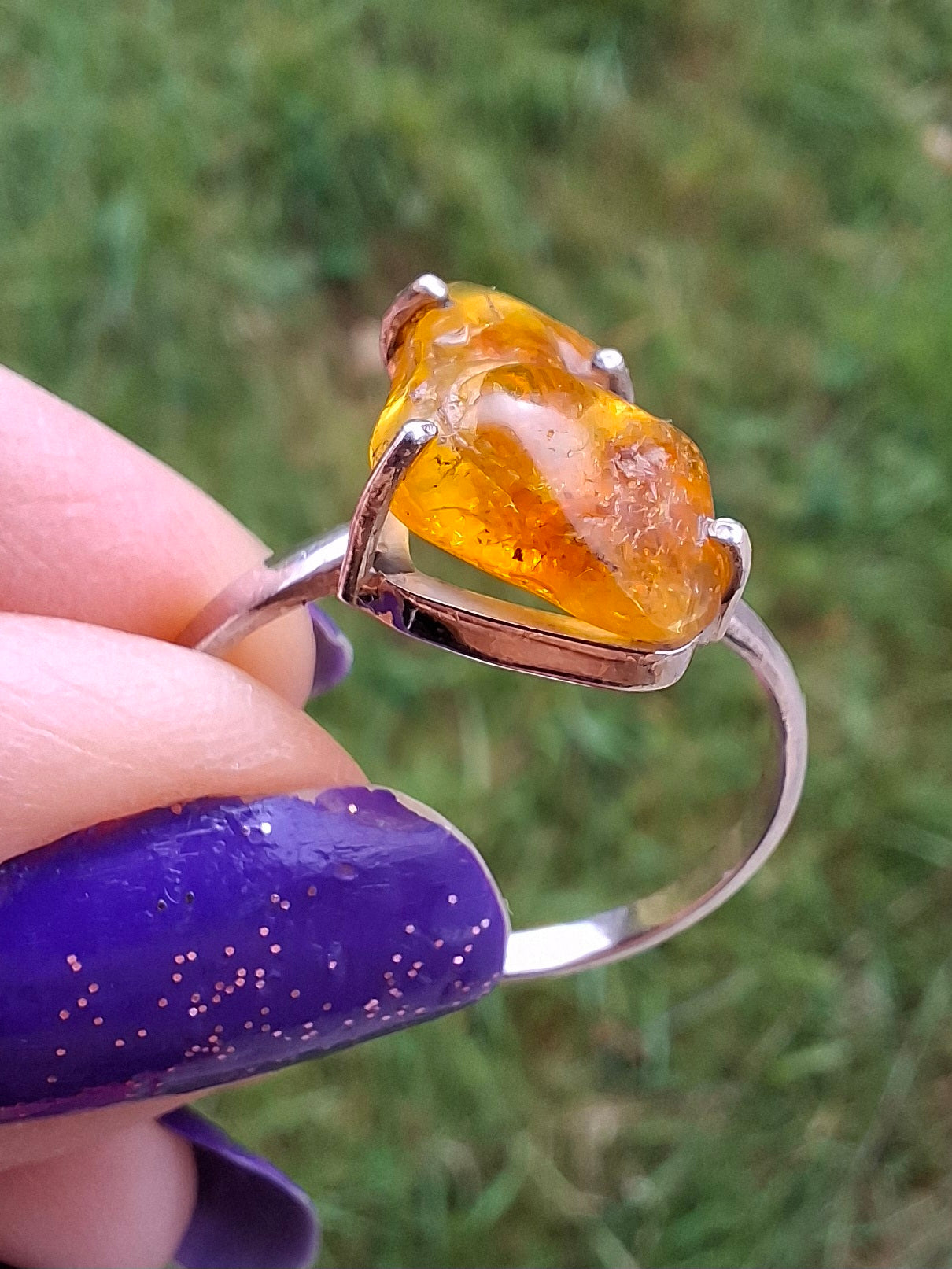 Baltic Amber Ring, size large X, 925 Silver, Fossil (Ref: AR36)