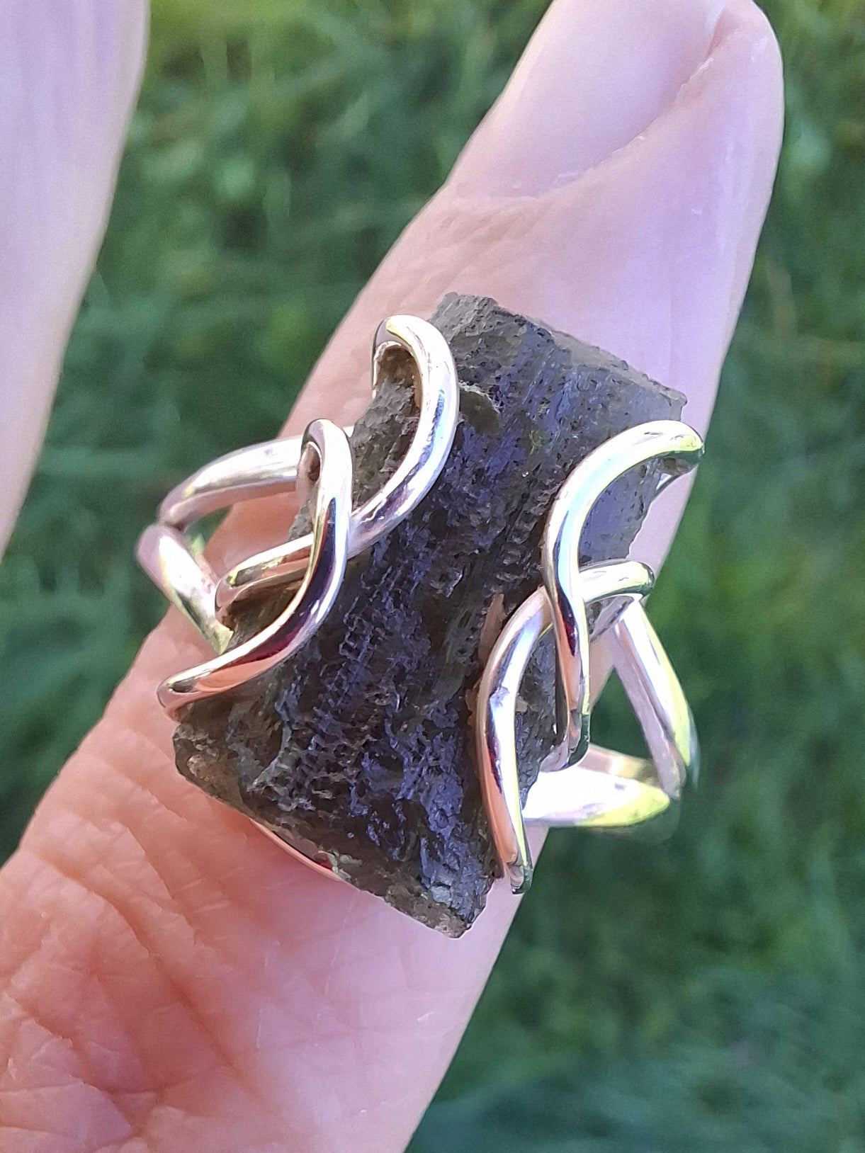 Moldavite Ring, size W, 925 Silver, Tektite (Ref: R15)