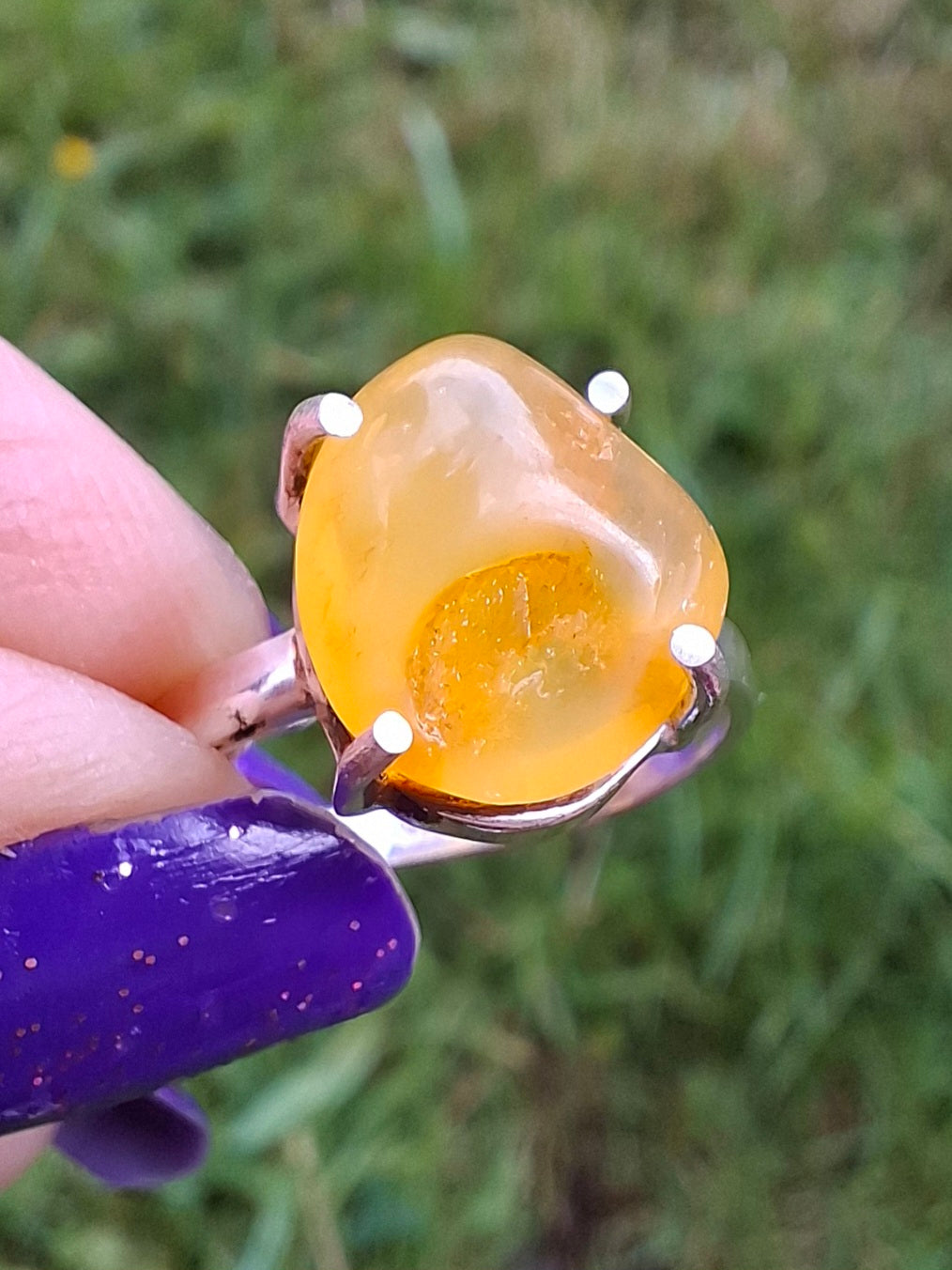 Baltic Amber Ring, size large L, 925 Silver, Fossil (Ref: AR2)