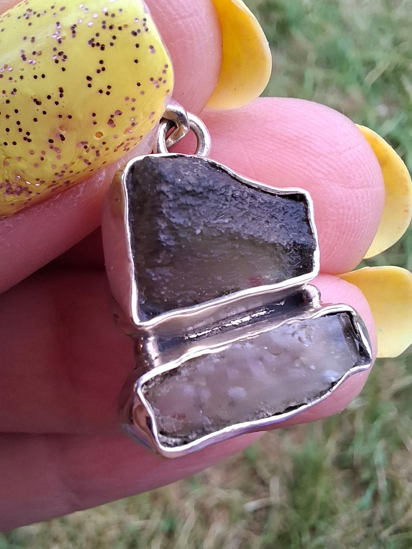 Moldavite & Libyan Desert Glass Pendant, 925 Silver, Tektite (Ref: MLP6)