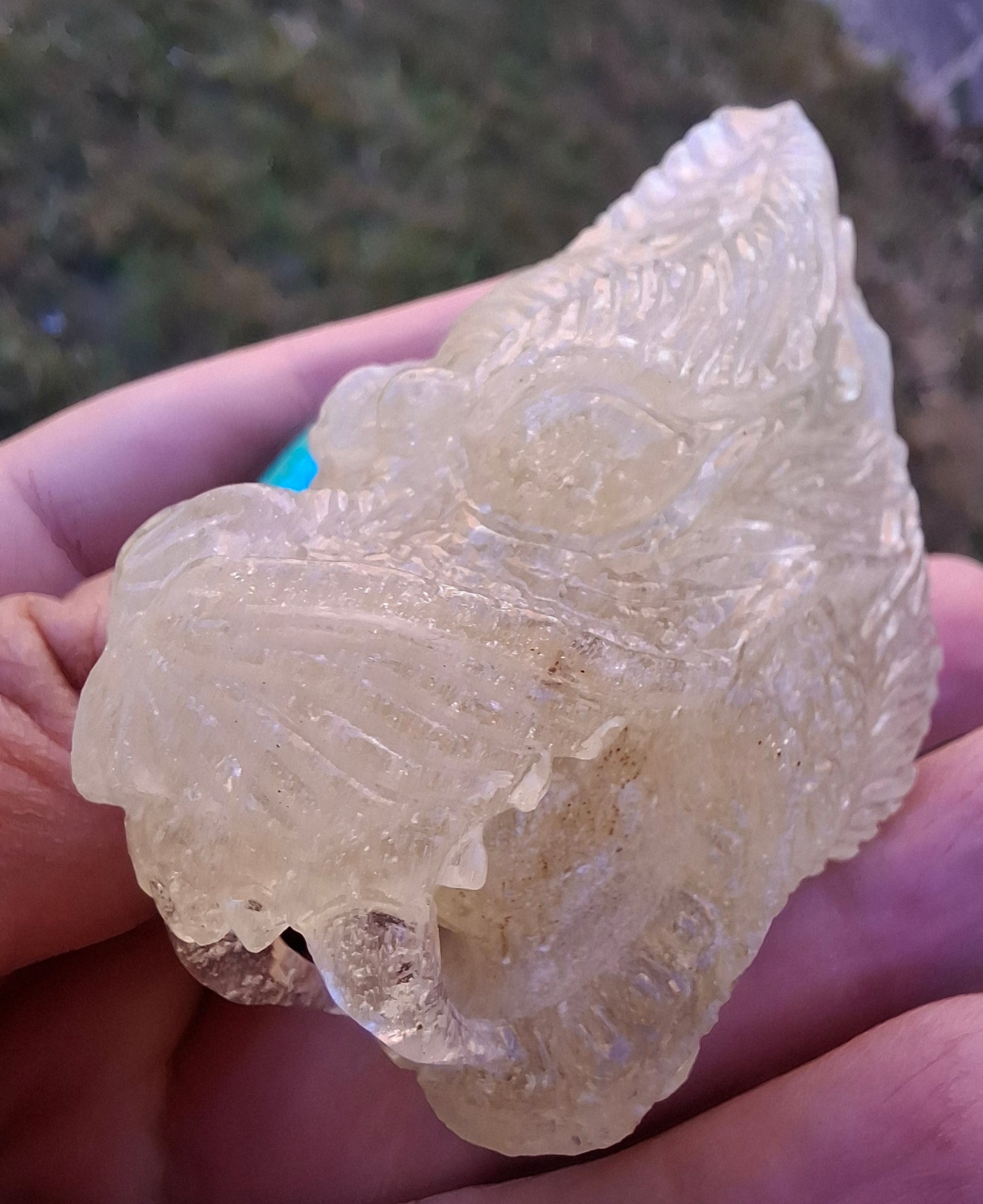 Libyan Desert Glass DRAGON HEAD Carving, 75.84g, Tektite (Ref: Dragon1)