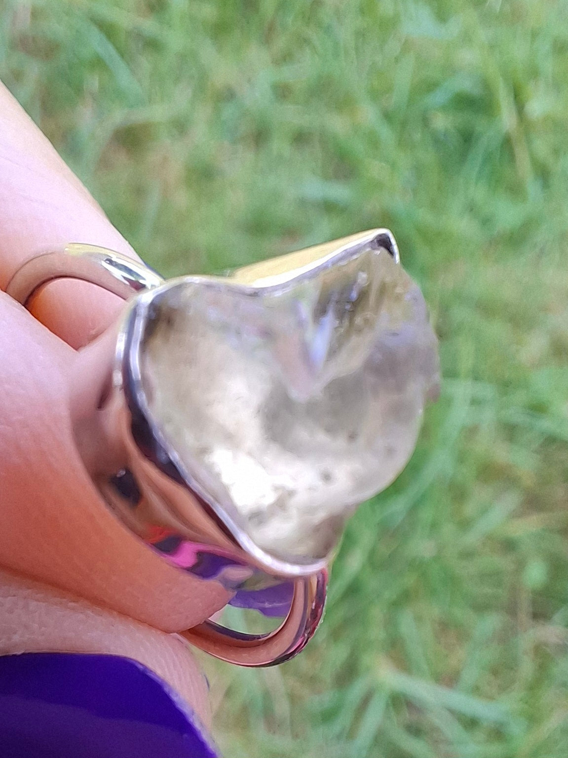Libyan Desert Glass Ring, size large K, 925 Silver, Tektite (Ref: LR13)