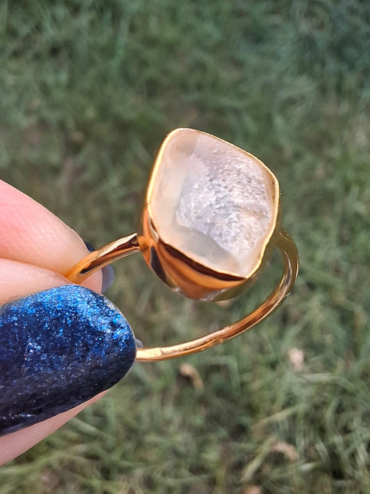 Libyan Desert Glass Ring, 14K GOLD Plated, size large T, Tektite (Ref: LR83)