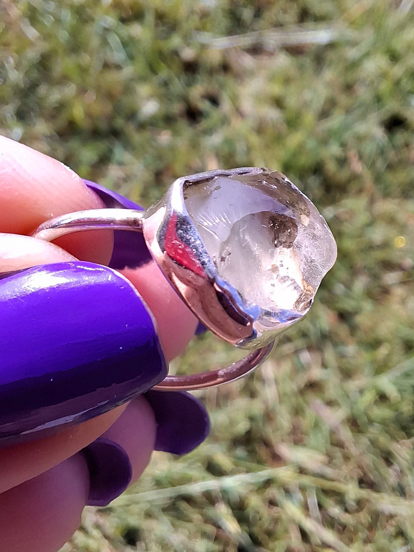 Libyan Desert Glass Ring, size small R, 925 Silver, Tektite (Ref: LR38)