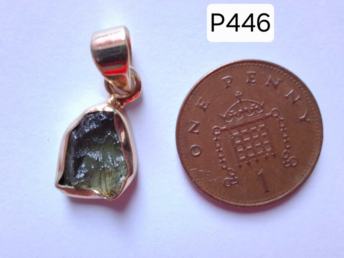 Moldavite Pendant, 14K GOLD Plated, Tektite (Ref: P446)
