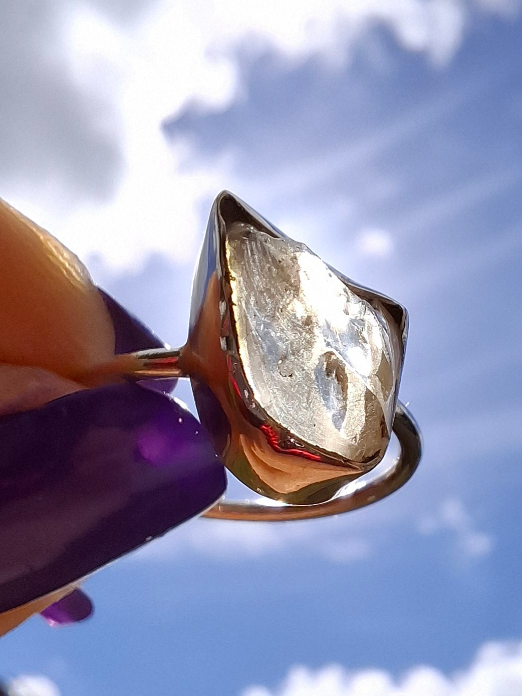 Libyan Desert Glass Ring, size large O, 925 Silver, Tektite (Ref: LR23)