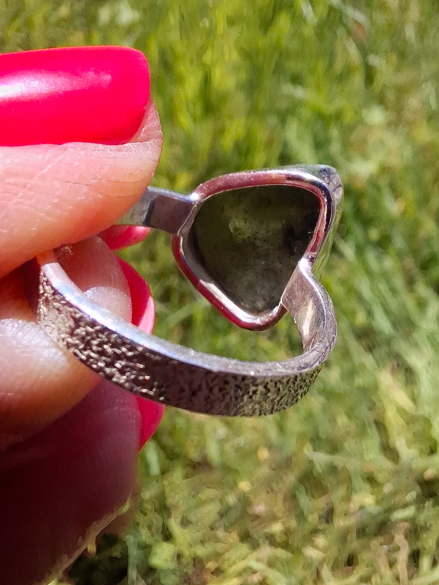 Moldavite Ring, size R, 925 Silver, Tektite (Ref: R317)