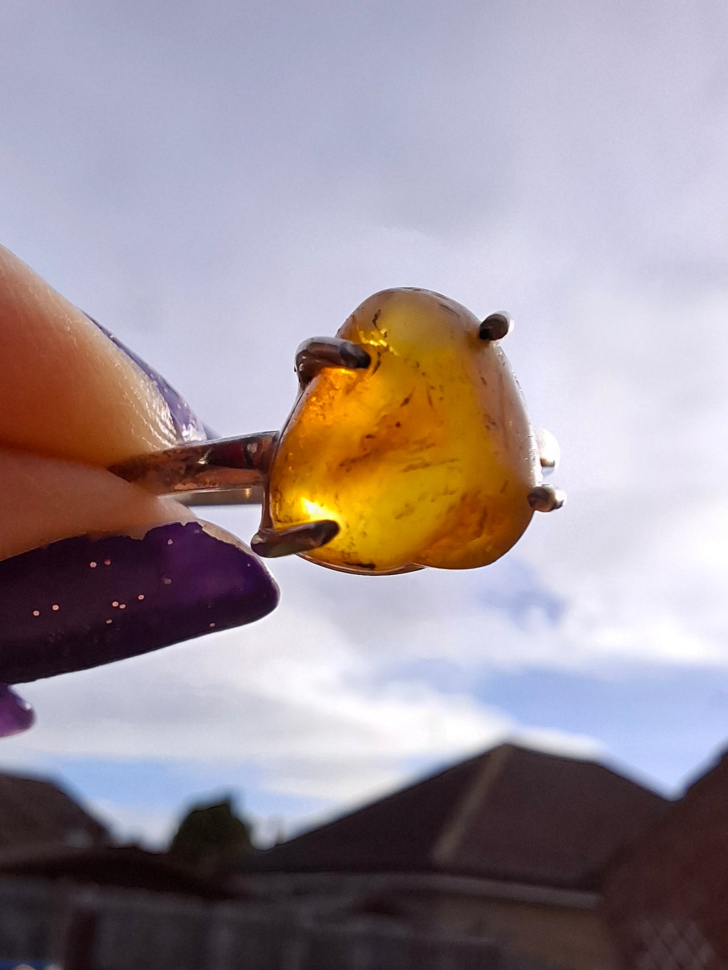 Baltic Amber Ring, size large Y, 925 Silver, Fossil (Ref: AR39)