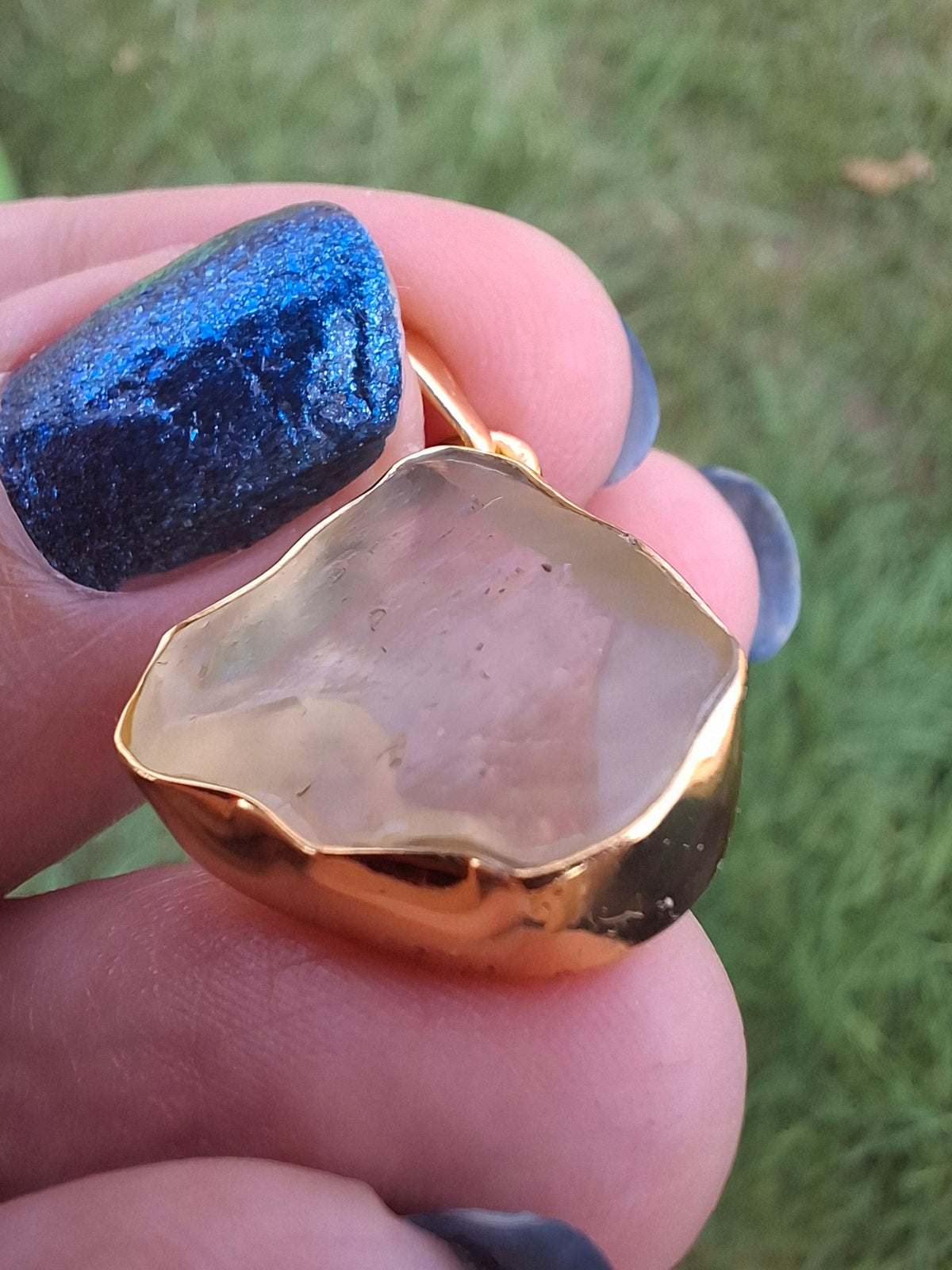Libyan Desert Glass Pendant, 14K GOLD Plated, Tektite (Ref: LP125)