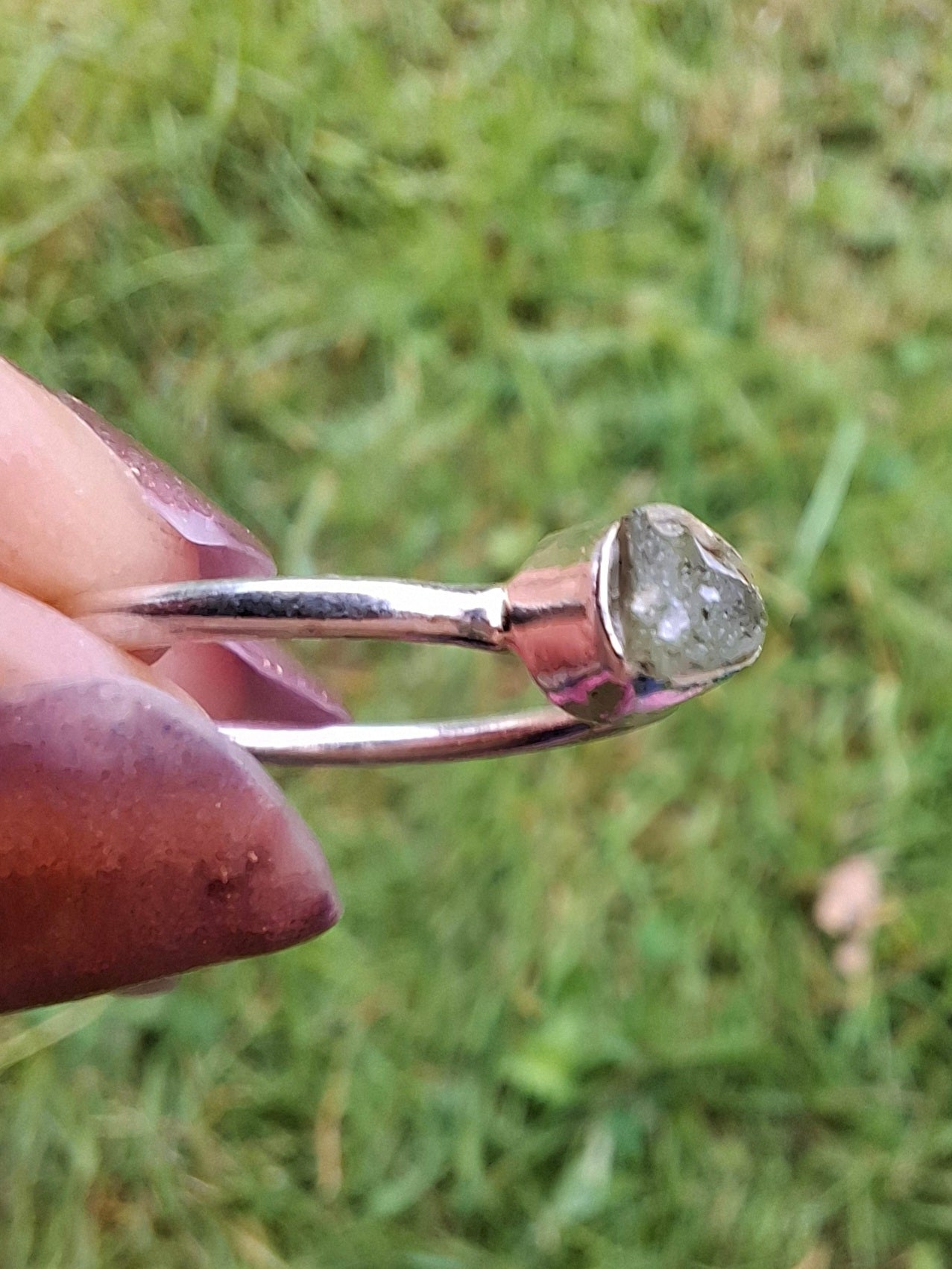 Moldavite Ring, size large M/small N, 925 Silver, Tektite (Ref: R40)