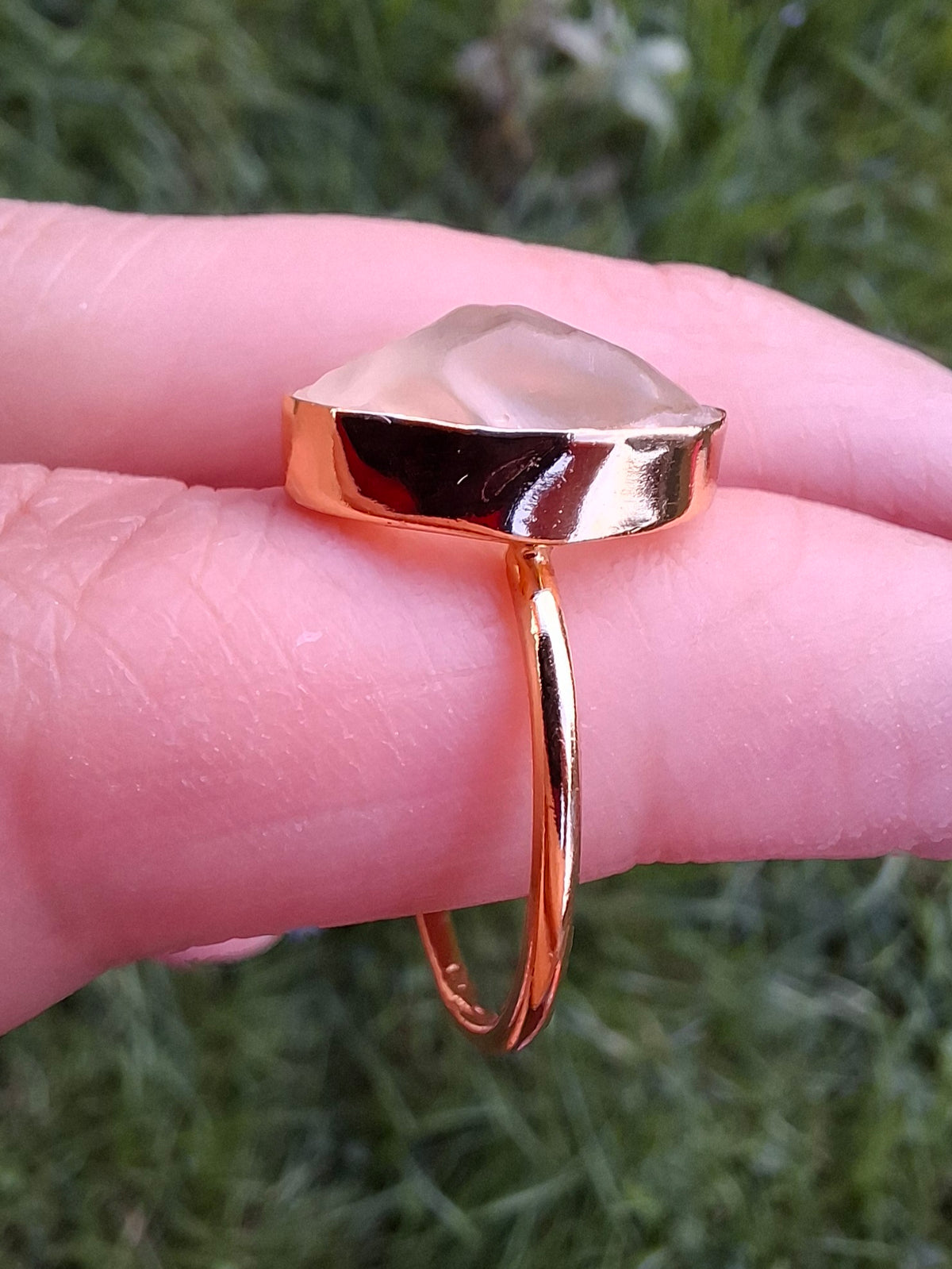 Libyan Desert Glass Ring, 14K GOLD Plated, size large P/small Q, Tektite (Ref: LR73)