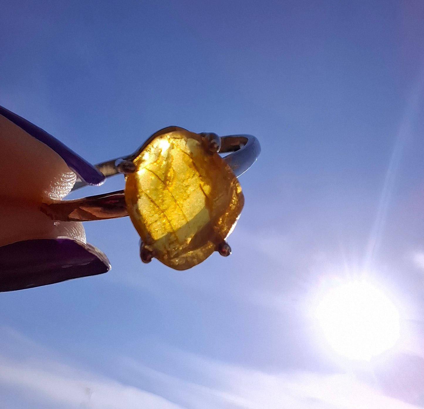 Baltic Amber Ring, size large X, 925 Silver, Fossil (Ref: AR33)