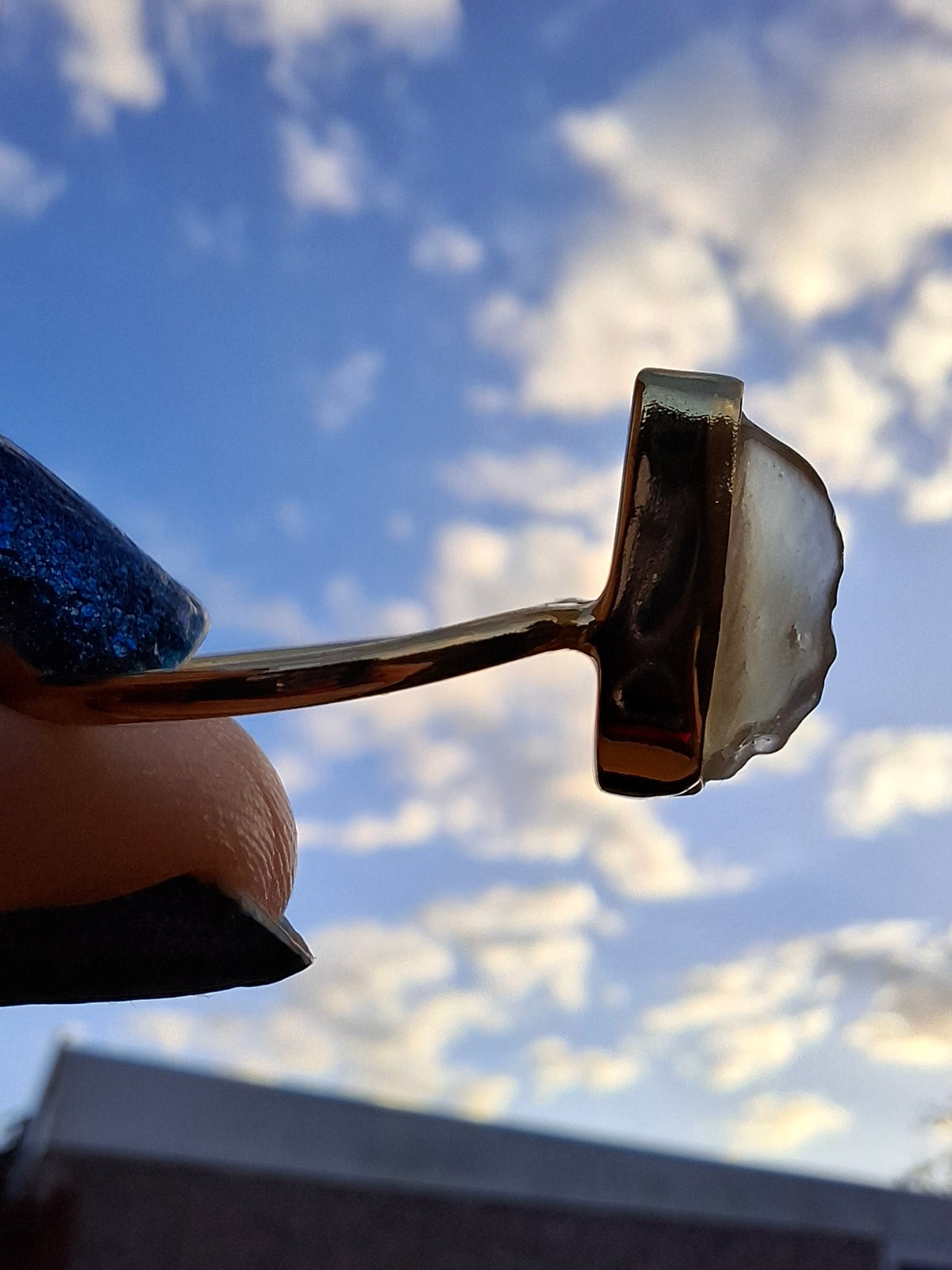 Libyan Desert Glass Ring, 14K GOLD Plated, size small O, Tektite (Ref: LR81)