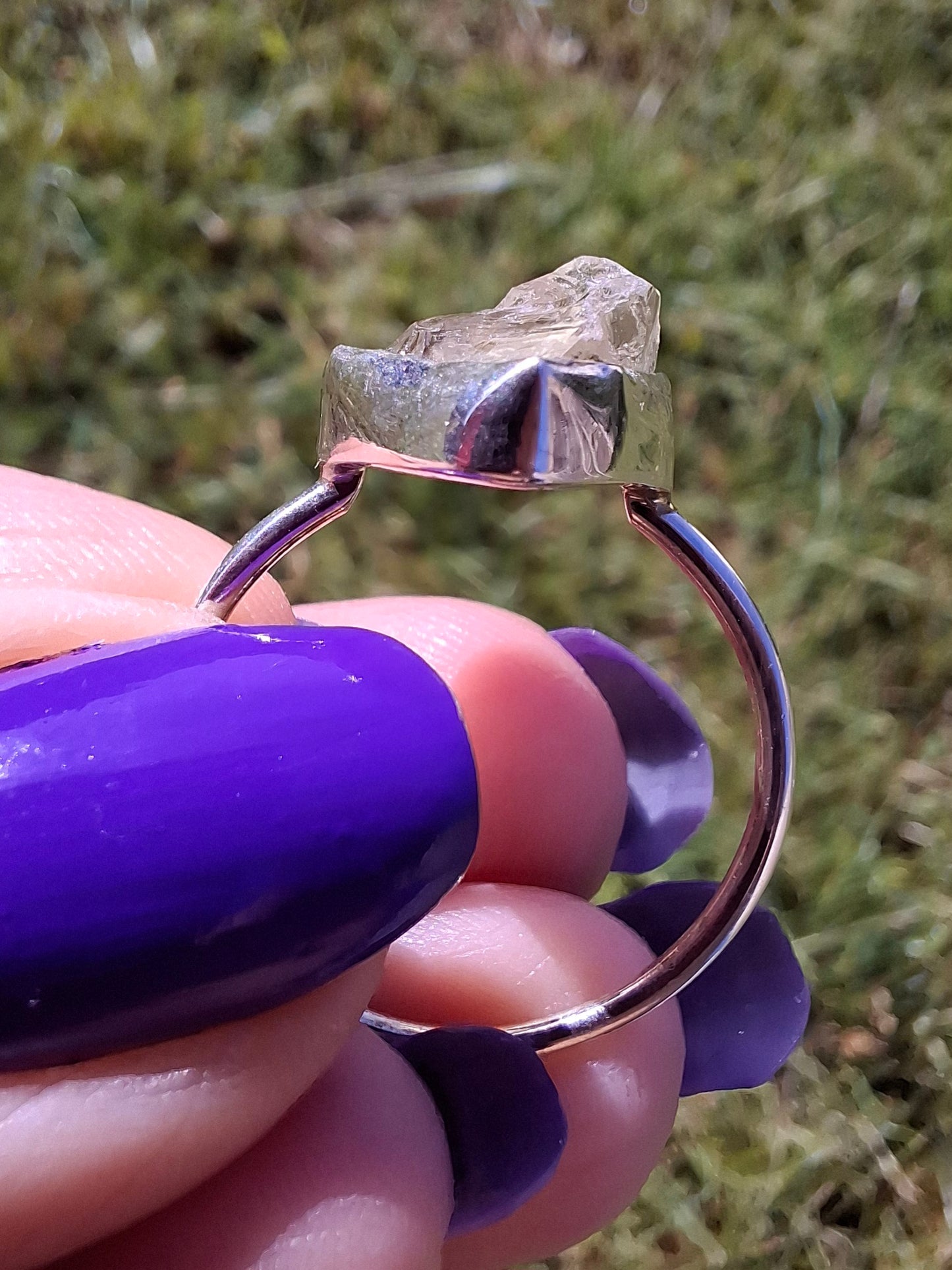 Libyan Desert Glass Ring, size large S/small T, 925 Silver, Tektite (Ref: LR47)
