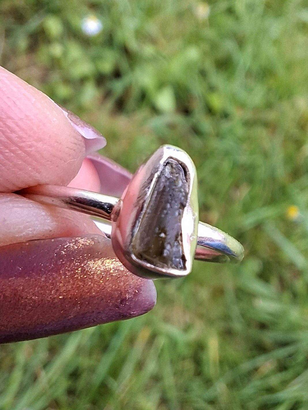 Moldavite Ring, size large K/small L, 925 Silver, Tektite (Ref: R58)