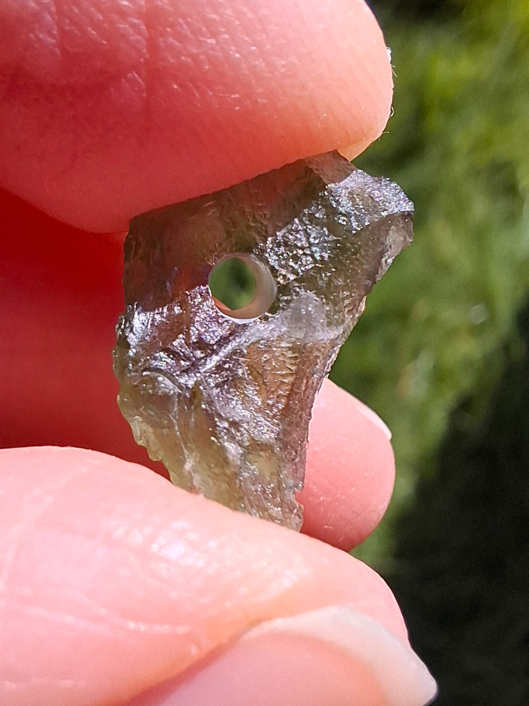 DRILLED, Moldavite Piece, 0.75g, Tektite (Ref: D23)