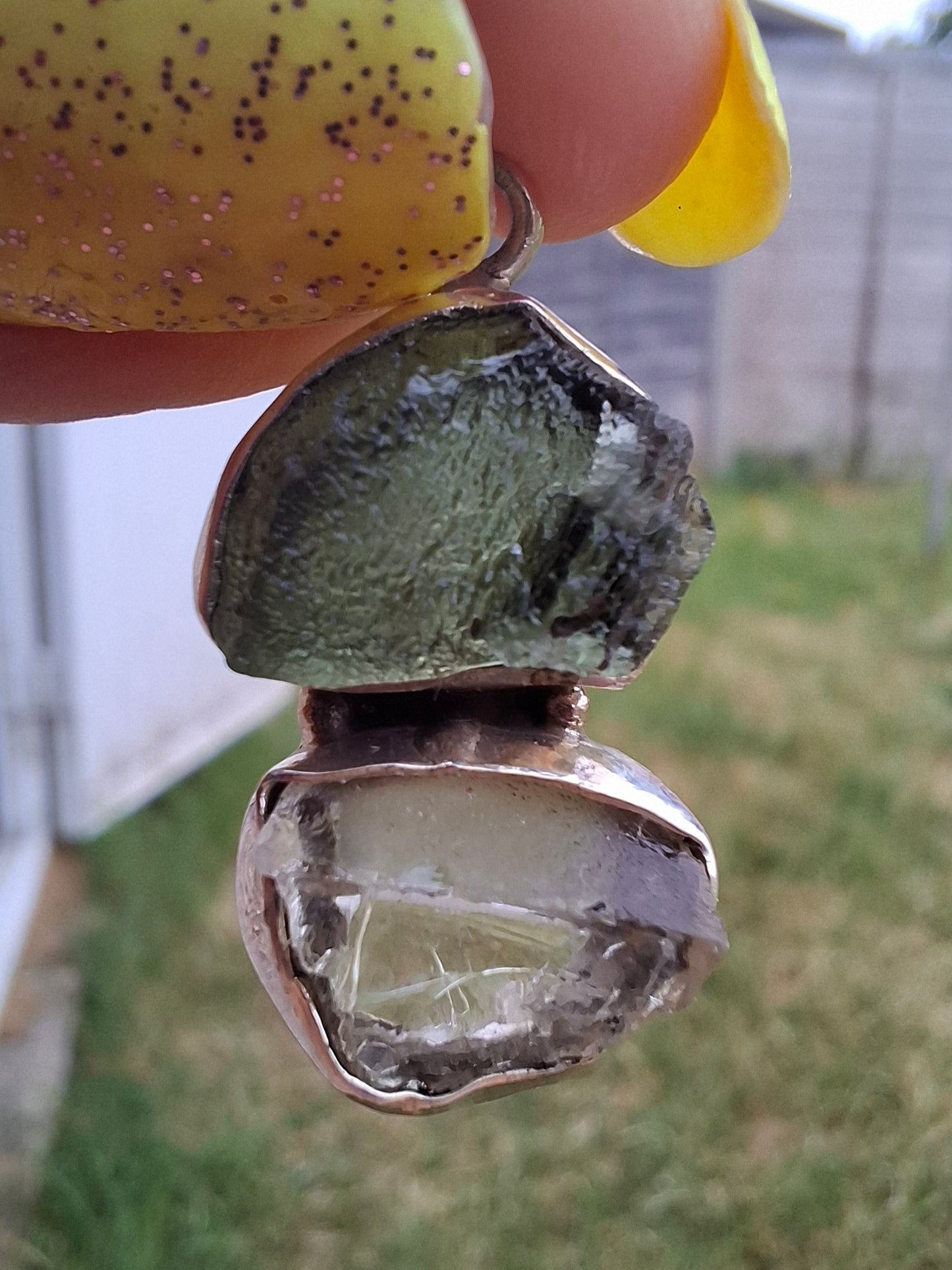 Moldavite & Libyan Desert Glass Pendant, 925 Silver, Tektite (Ref: MLP17)