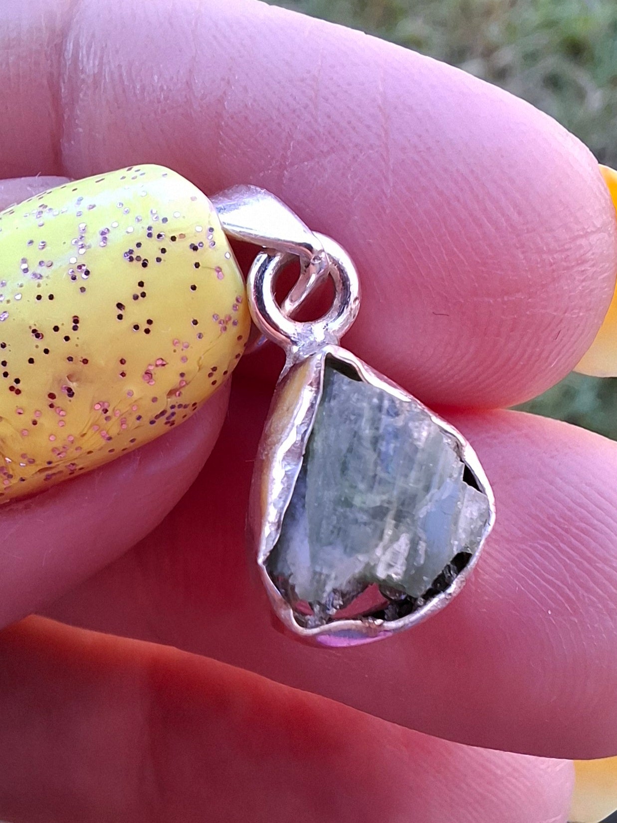 Green Tourmaline Pendant, 925 Silver, Crystal (Ref: GT7)