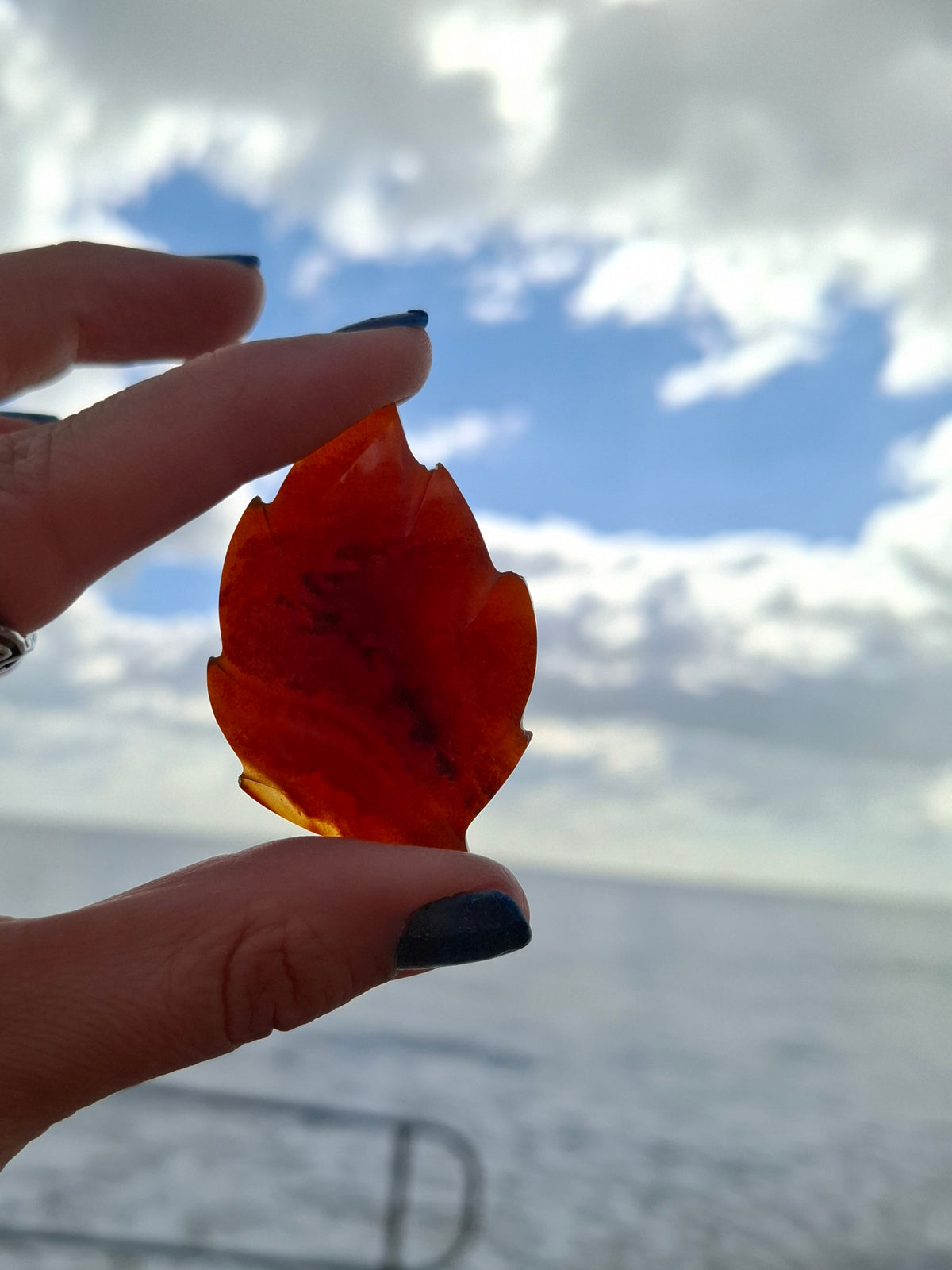 Red Amber Leaf Carving, 8.35g, Fossil (Ref: Leaf2)
