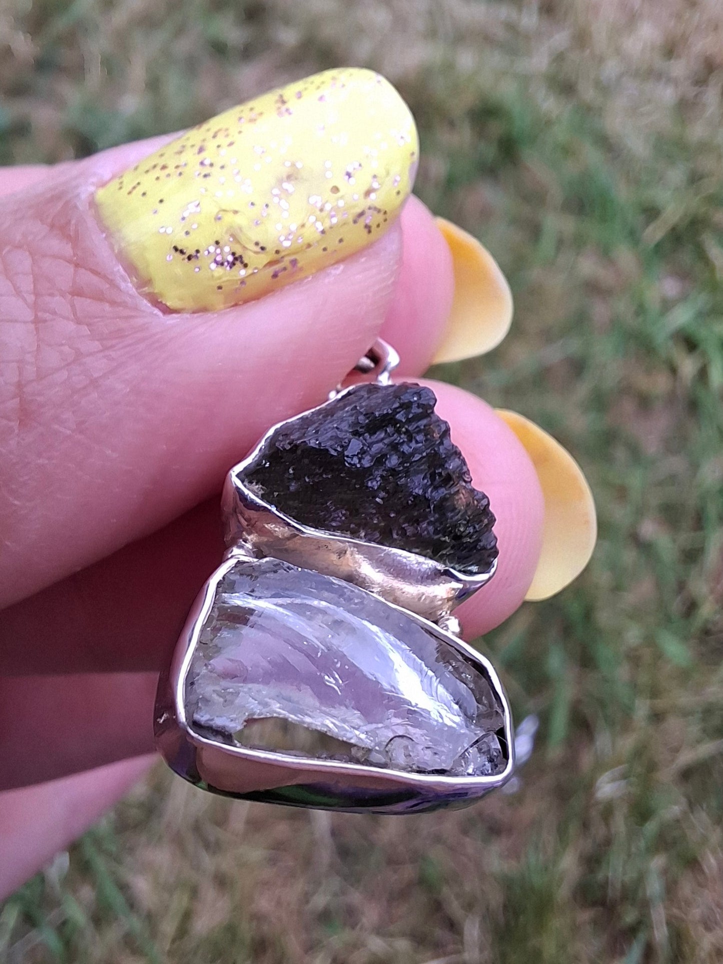 Moldavite & Libyan Desert Glass Pendant, 925 Silver, Tektite (Ref: MLP8)