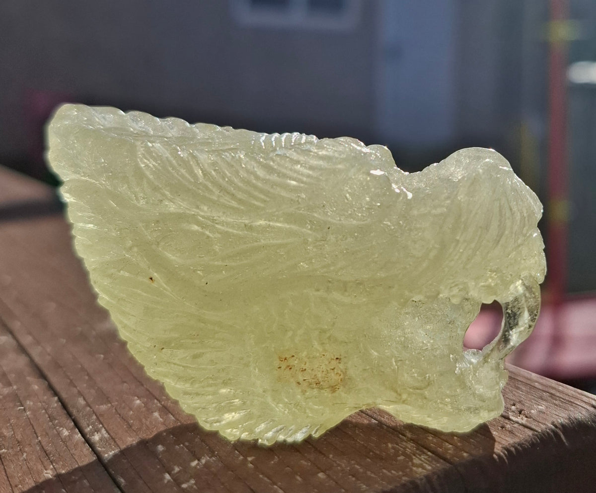 Libyan Desert Glass DRAGON HEAD Carving, 75.84g, Tektite (Ref: Dragon1)