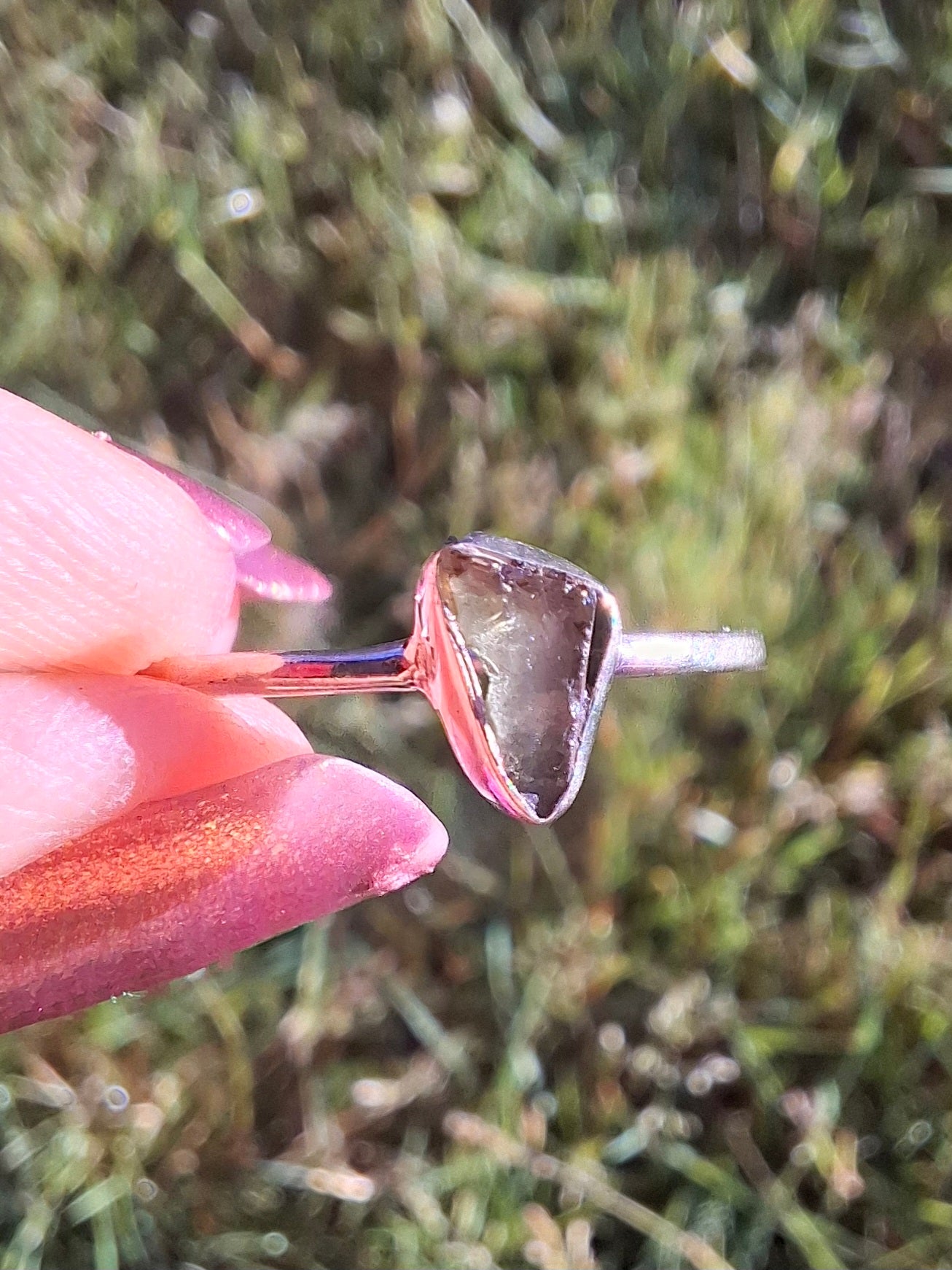 Moldavite Ring, size small S, 925 Silver, Tektite (Ref: R66)