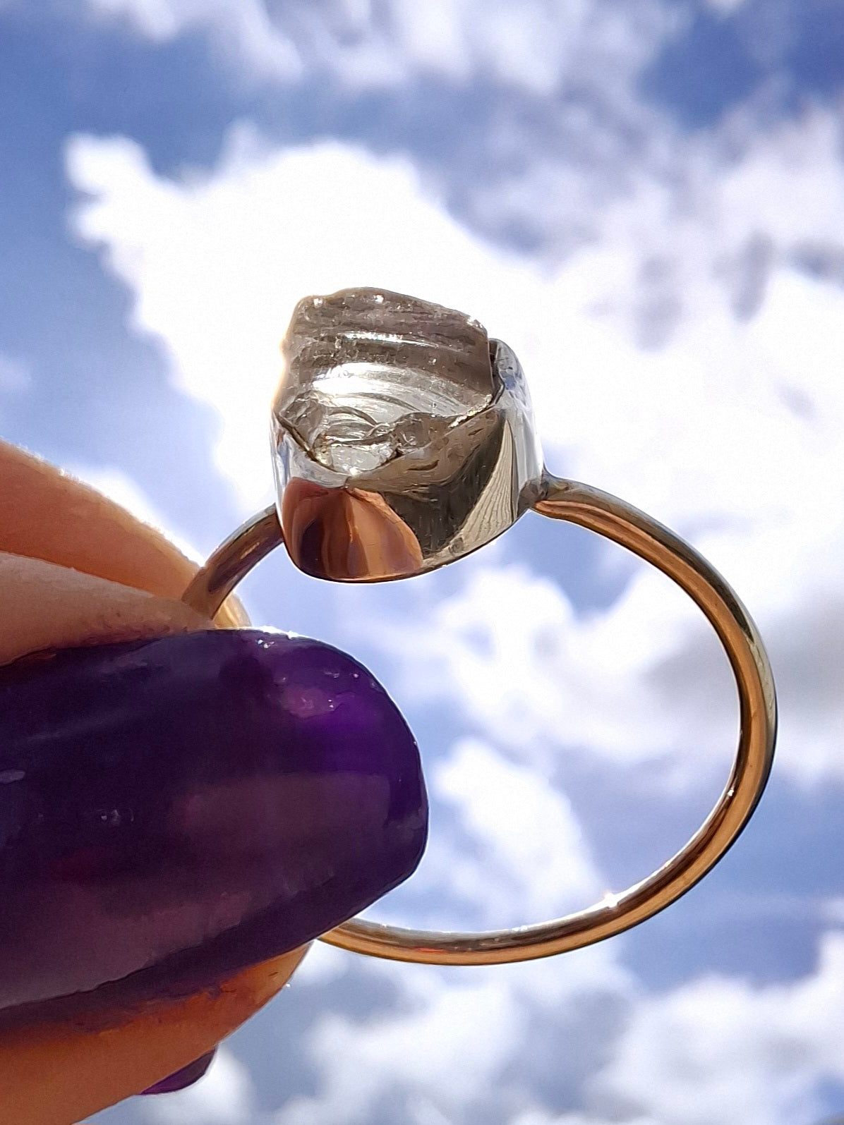 Libyan Desert Glass Ring, size large T/small U, 925 Silver, Tektite (Ref: LR51)