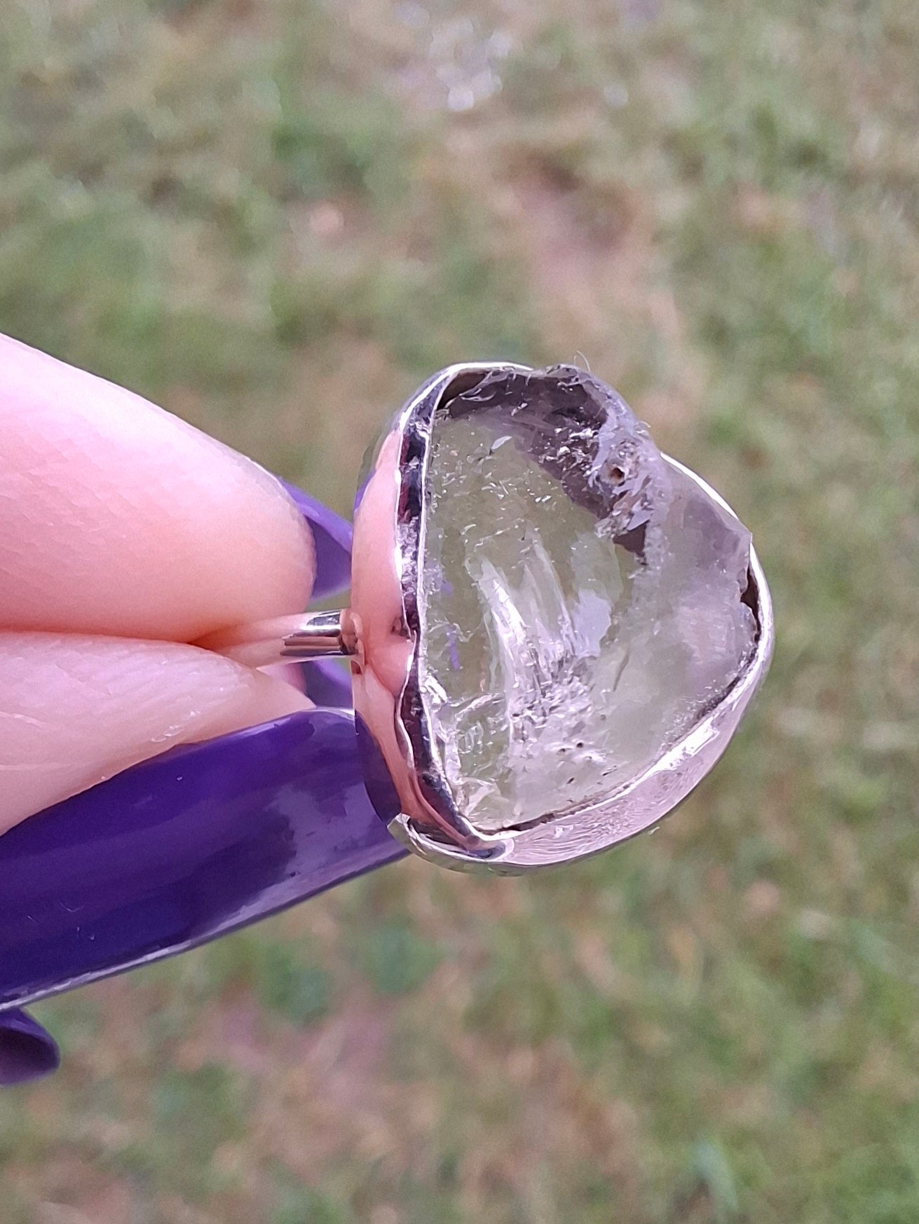 Libyan Desert Glass Ring, size large P, 925 Silver, Tektite (Ref: LR28)