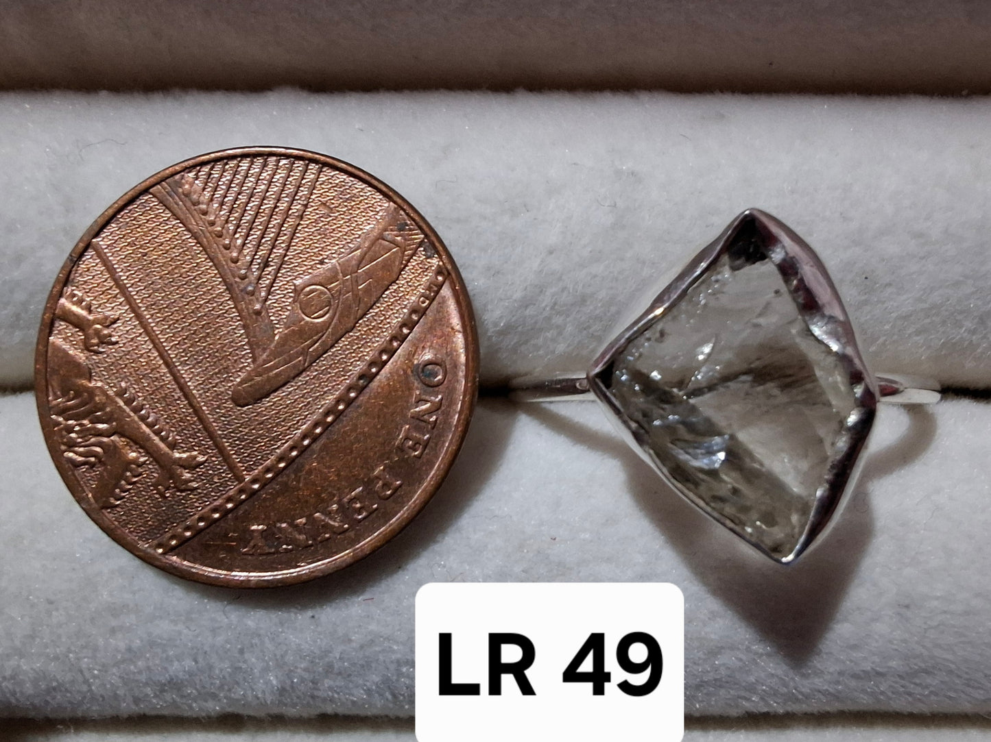 Libyan Desert Glass Ring, size T, 925 silver, Tektite (Ref: LR49)